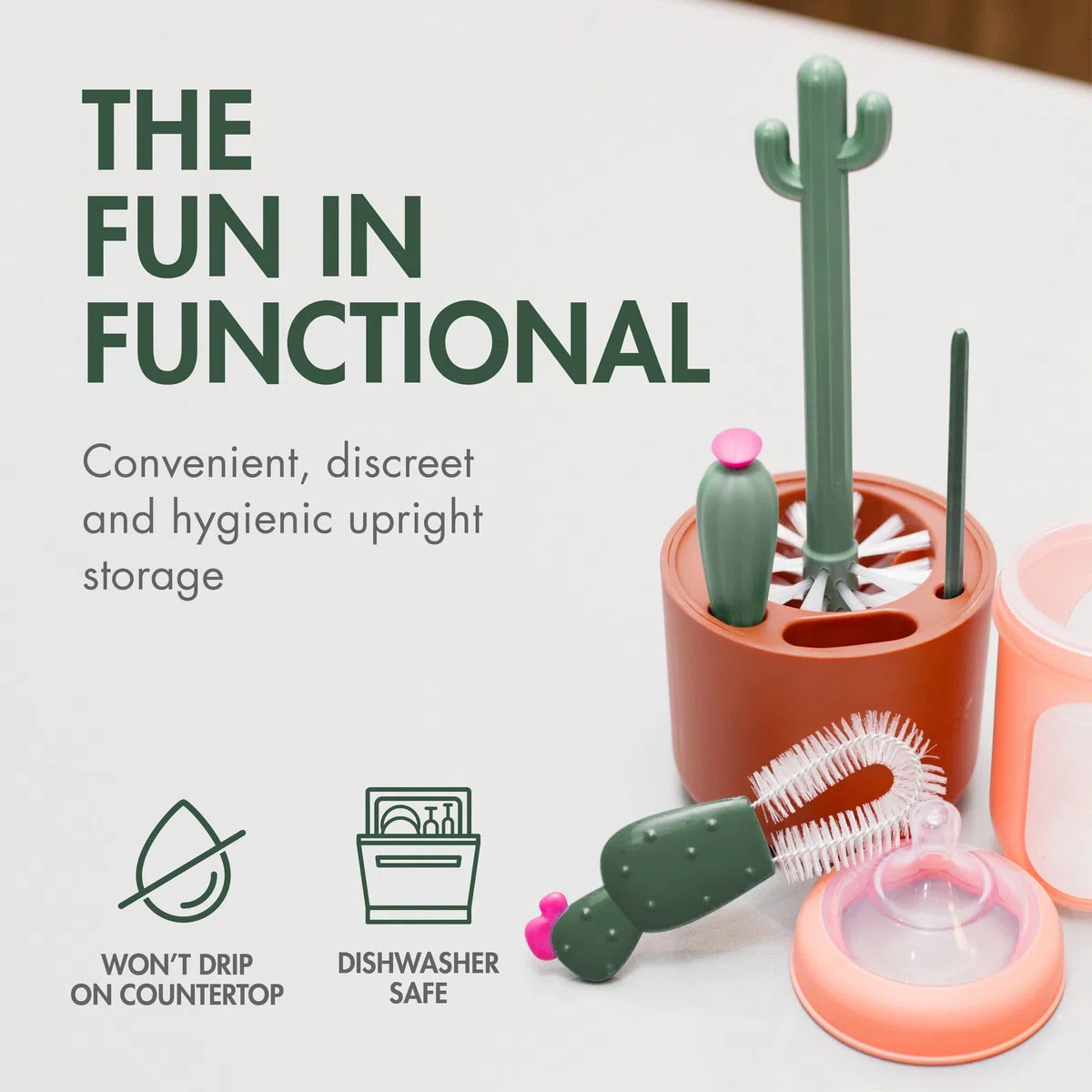 RIIMUHIR Boon Cacti Bottle Cleaning Brush Set, Terracotta