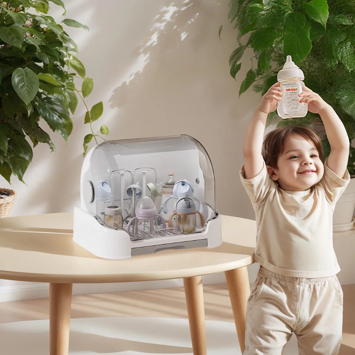 Organizzatore per biberon - scatola di stoccaggio del biberon | Container a scuola materna con supporto rimovibile | Grande scatola di stoccaggio con griglia di asciugatura per bottiglie di bambini