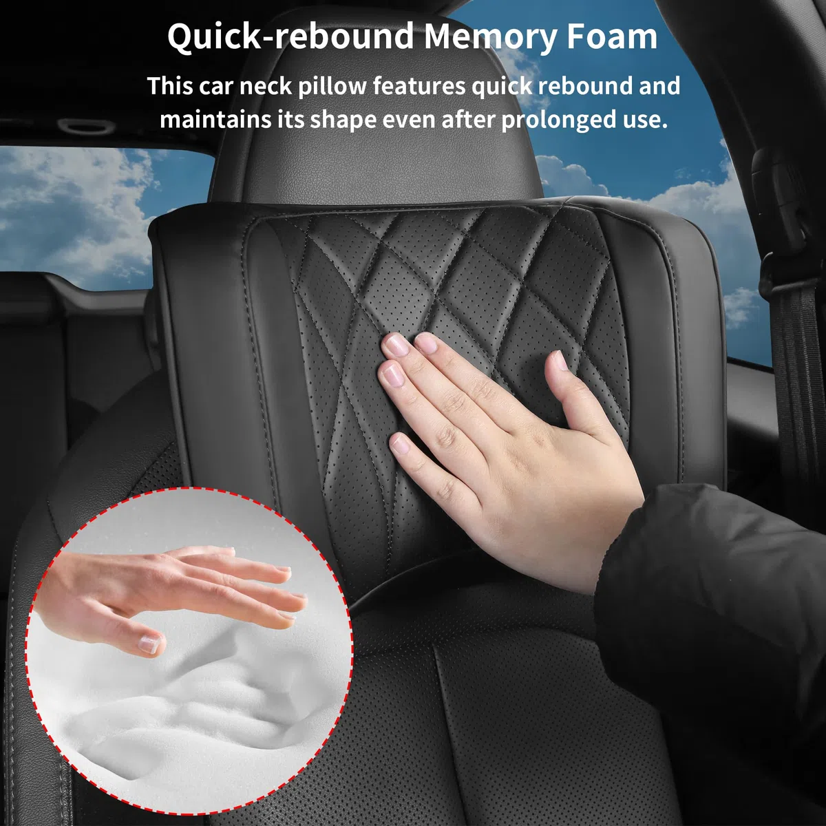 Poggiatesta Auto Cuscino, Cuscino Auto Collo Pillow Memory Foam Supporto Testa Seggiolino Auto Per la Guida, 2 Piece, Nero