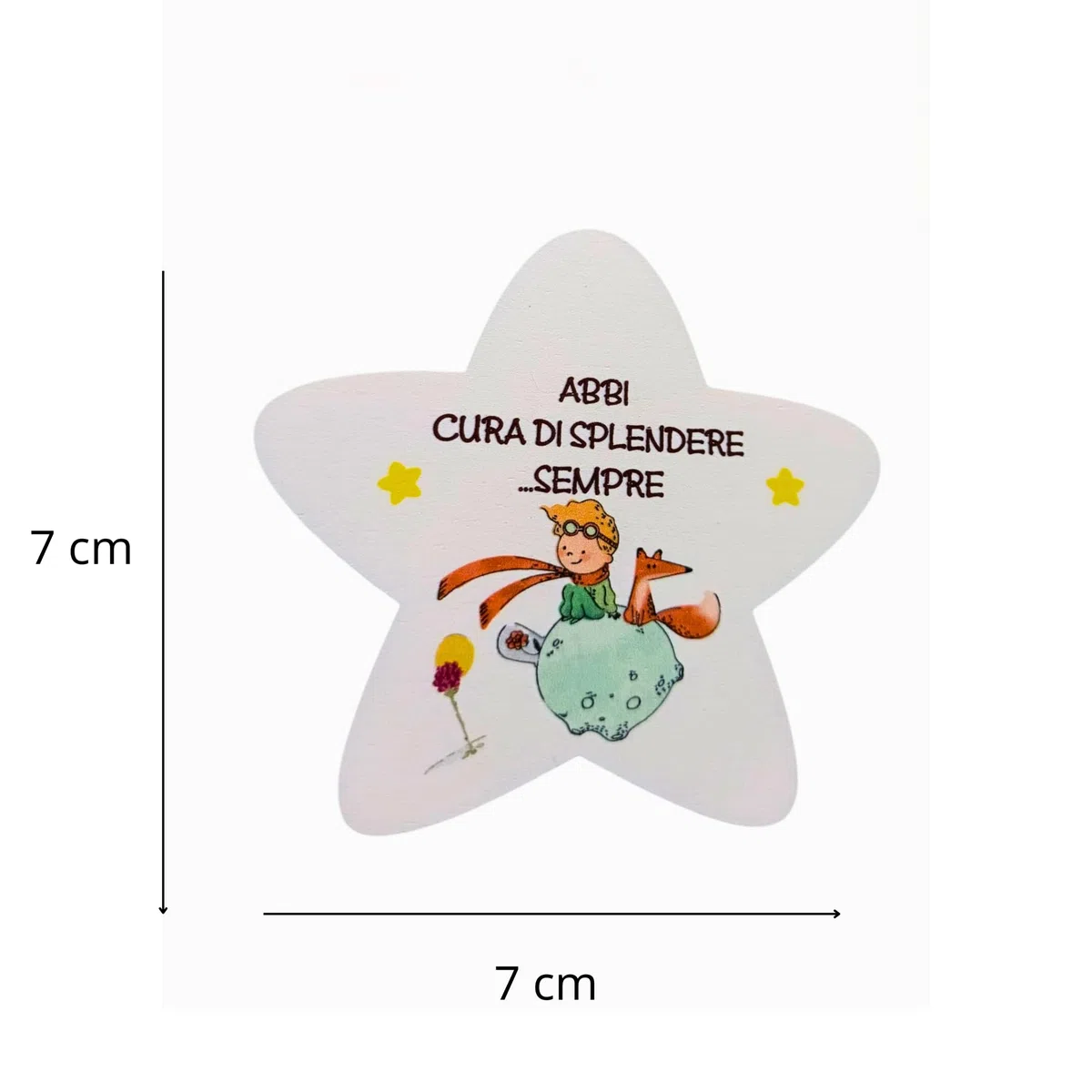 Magneti legno stellina con frasi motivazionali e disegni ispirati al Piccolo Principe – ideali per Bomboniere, sacchettini o segnaposto nascita, battesimo, comunione e cresima-KIT 8 PEZZI