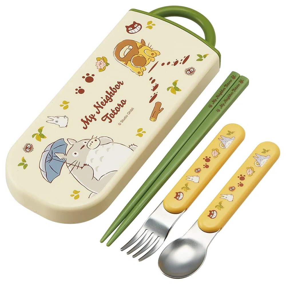Skater TACC2AG Set bento per bambini, bacchette, cucchiai, forchette, antibatterico, facile da aprire, scorrevole, giapponese, Ghibli Totoro, per ragazzi e ragazze