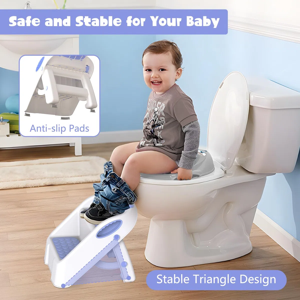 Sgabello Bambini, Scalino Per Bambini bagno Robusto Scaletta a 2 Gradini per Bagno, Lavandino e Toilette, Compatta e Antiscivolo per Bagnos, Cucina, WC e Lavandino, Sopporta Fino a 90 kg
