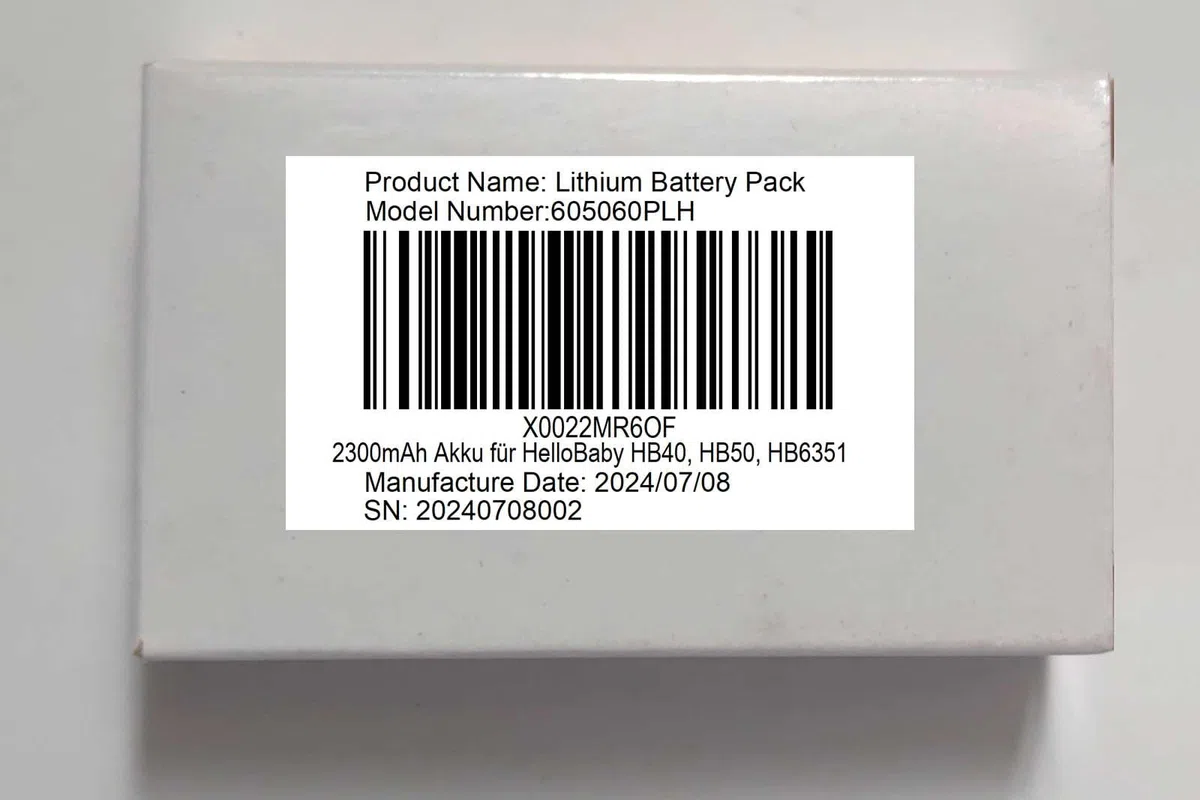 Batteria sostitutiva da 2300 mAh 3,7 V per HelloBaby HB40, HB50, HB6351, peso batteria 42 grammi