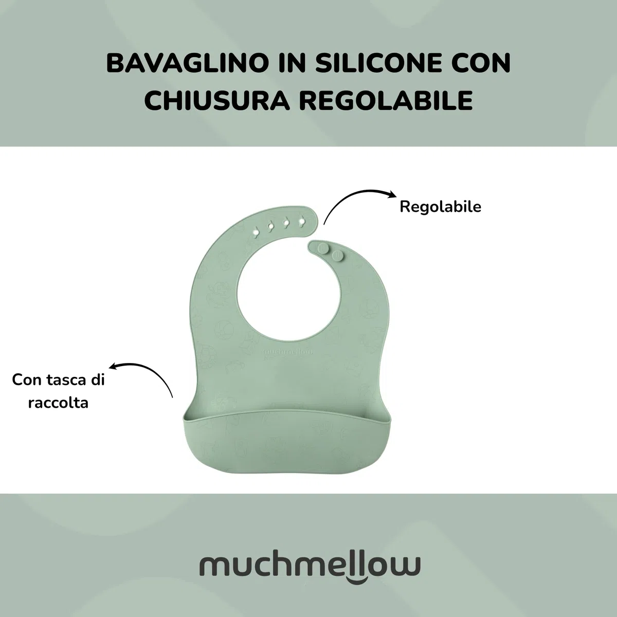 Muchmellow - Set Pappa Silicone MADE IN ITALY 3 pezzi, Ciotola con Ventosa Anticaduta, Cucchiaio, Bavaglino Regolabile, Svezzamento, Plastic Free, BPA Free, Lavabile Lavastoviglie (Verde)