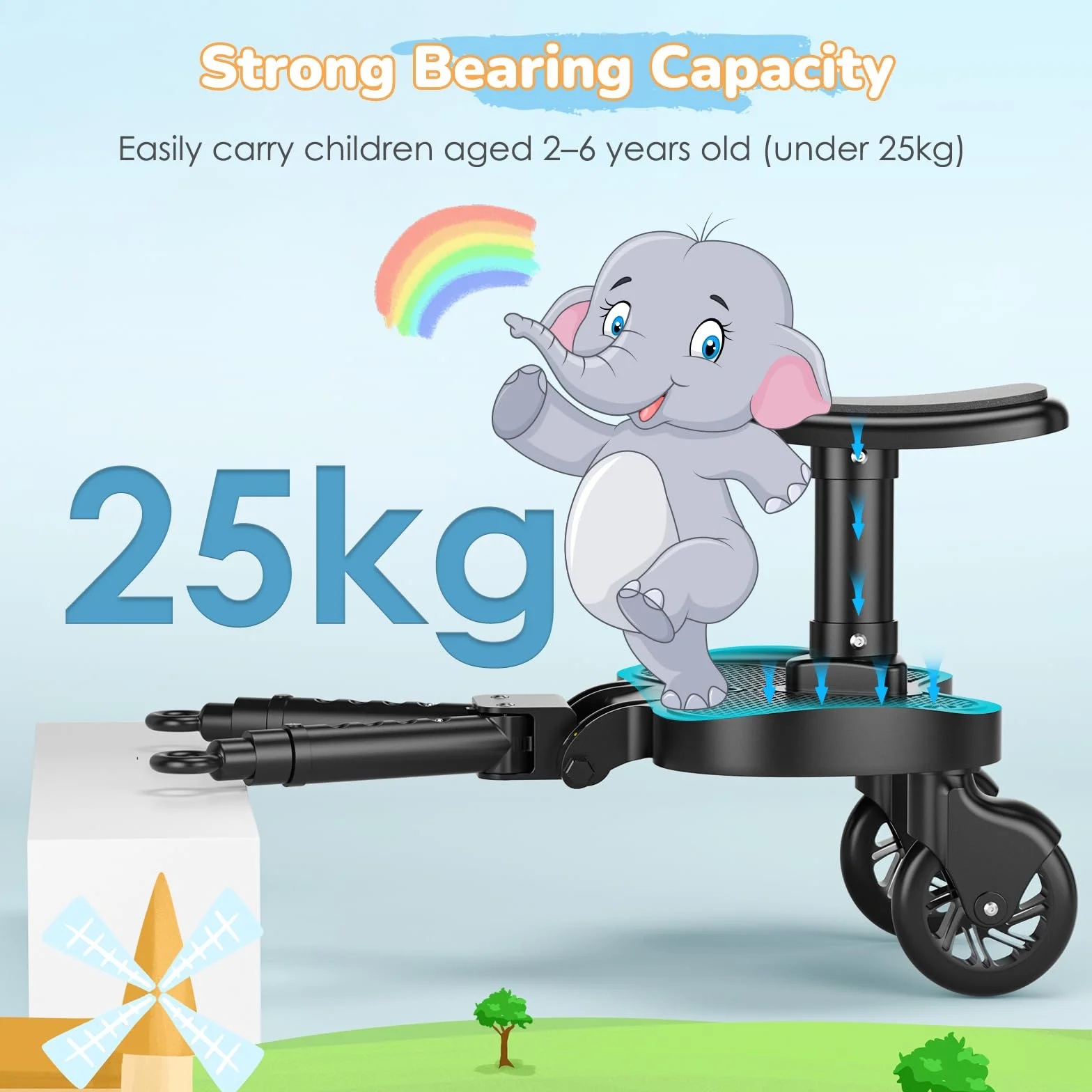pedana passeggino universale Con Sedile, Portatili Seggiolino Passeggino Secondo Bambino, Compatibile con il 99% Delle Carrozzine, per Bambini Da 2 A 6 Anni Portata 25 kg