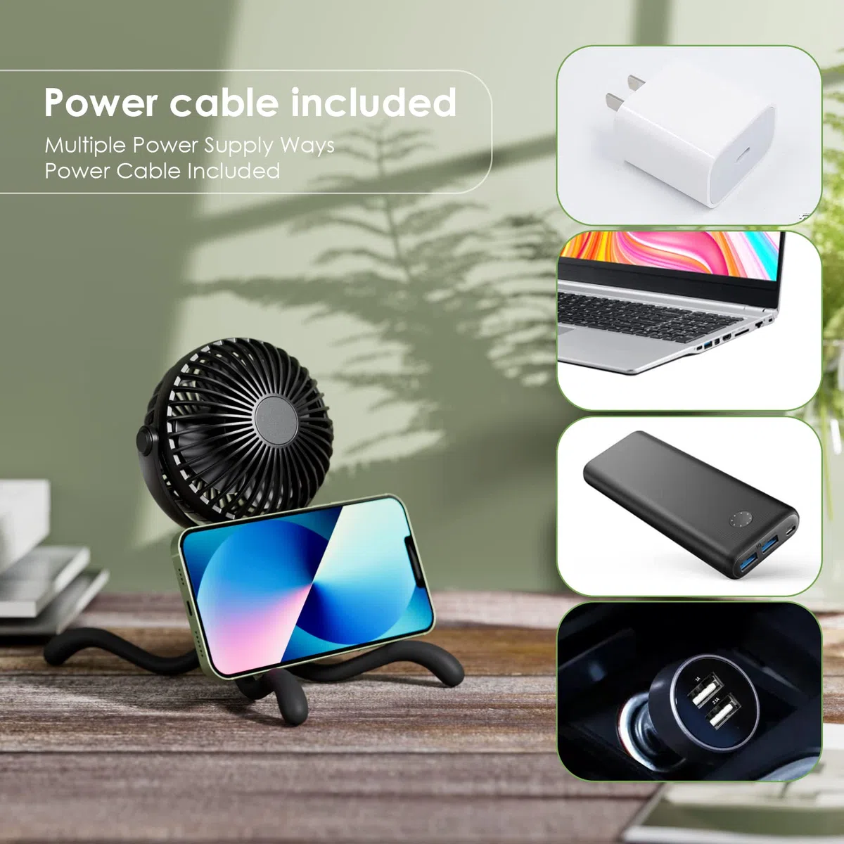 Ventilatore USB, Ventilatore Passeggino con 3 Velocità Regolabili, Flessibile Treppiede, Mini Ventilatore Portatile pour per Campeggio, Seggiolino Auto, Sport, Carrozzina
