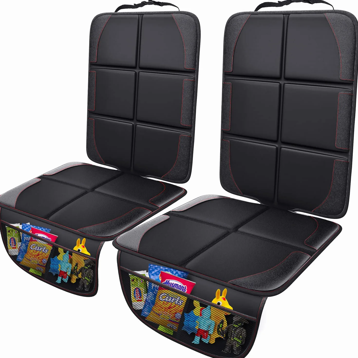 Gimars XL Protettore di Sedili Auto, 2 pezzi, [Compatibile ISOFIX] Universale Antiscivolo Impermeabile Tessuto Oxford 600D Coprisedili Auto Bambini con 2 Tasche Rete per SUV Berline Camion, Nero