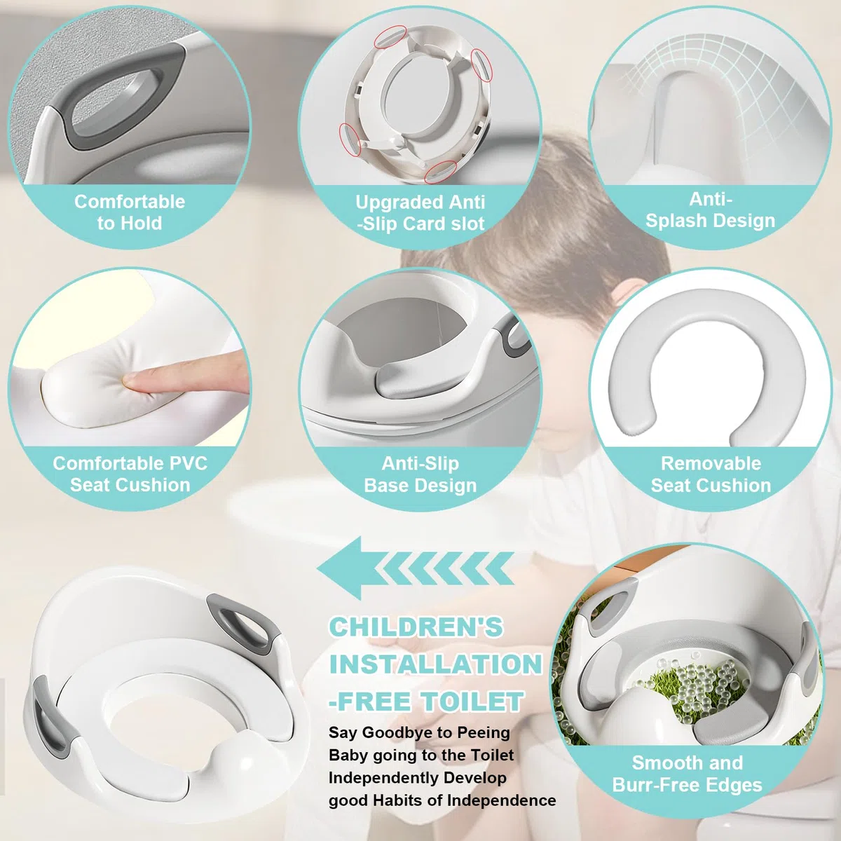 Riduttore WC Bambini,Riduttore WC Bambini Portatile,Riduttores Water Bambini per Ragazzi e Ragazze con Bracciolo e Schiena,Protezione Contro Gli Schizzi,per Bimbi 1-7 Anni