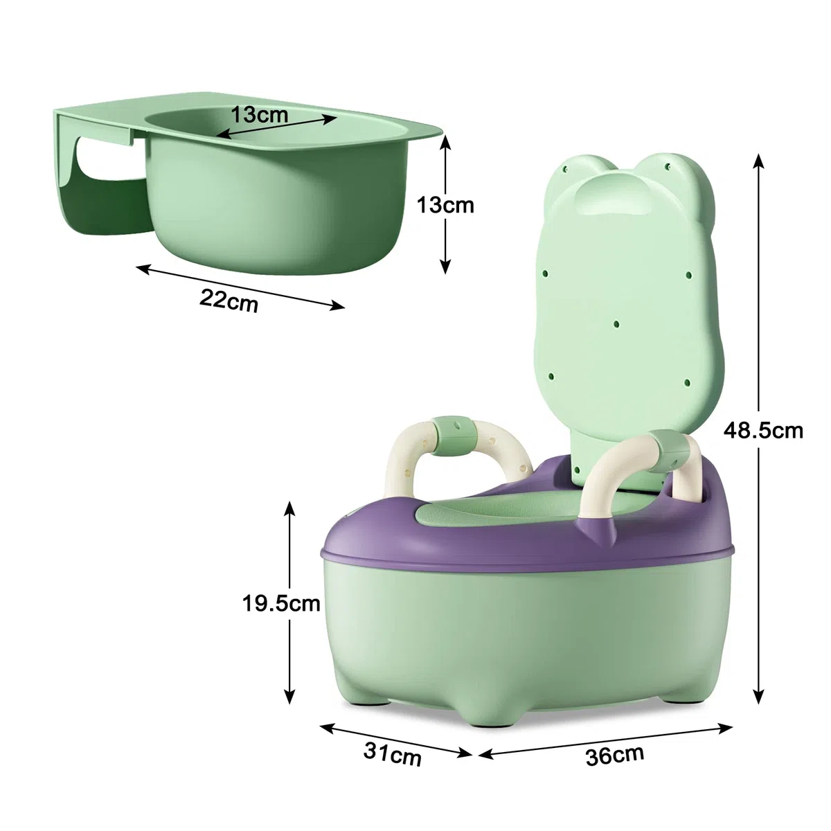 YUENFONG Vasino per bambini, sedile da toilette rimovibile con bracciolo, piedini antiscivolo per bambini, per bambini da 3 a 6 anni (verde)