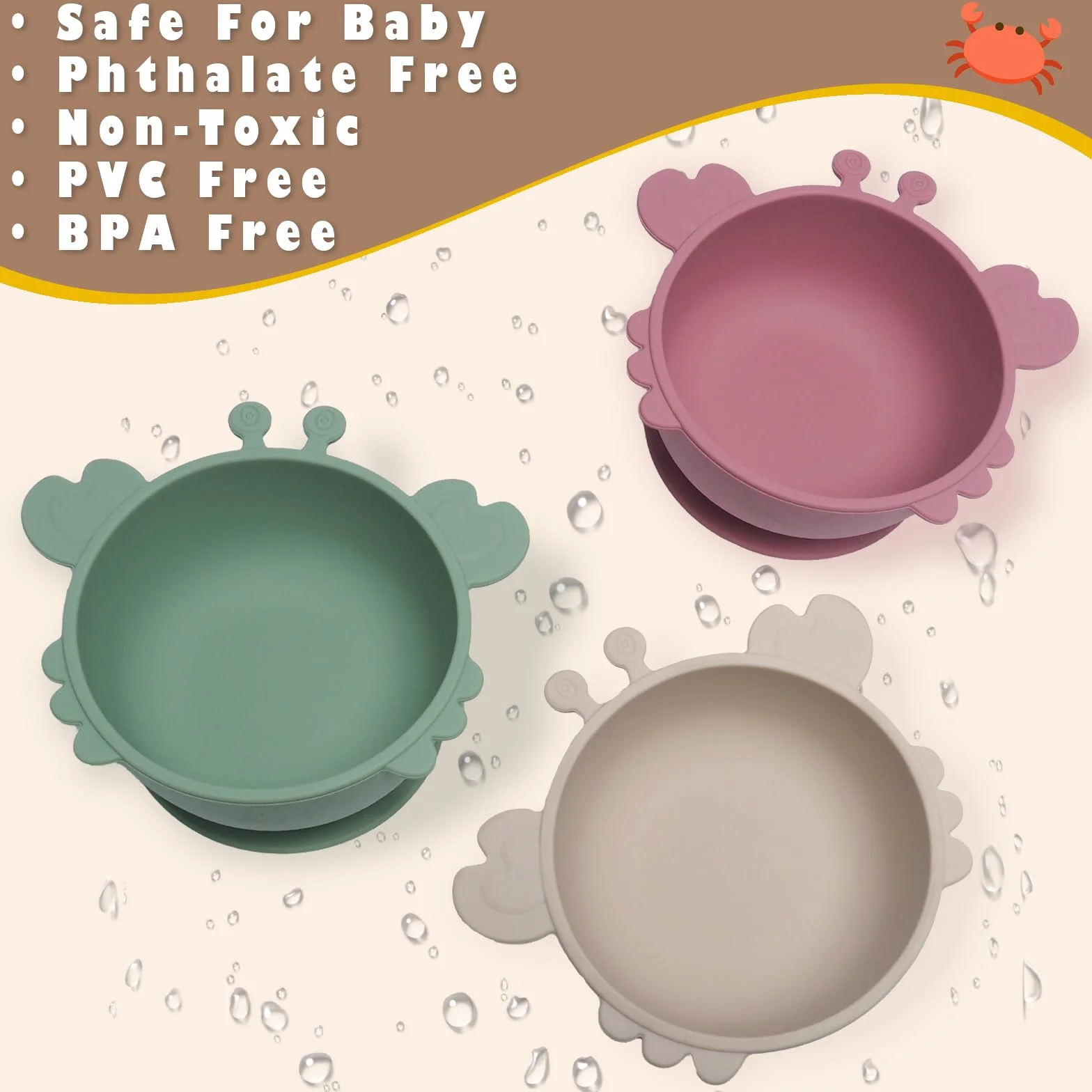 Set di 3 Ciotole per Bambini con Ventosa, Ciotola con ventosa per bambini, set pappa svezzamento Senza BPA, Antiscivolo Ciotola per Alimenti in Silicone per Neonati, Bambini Piccoli e Infanti