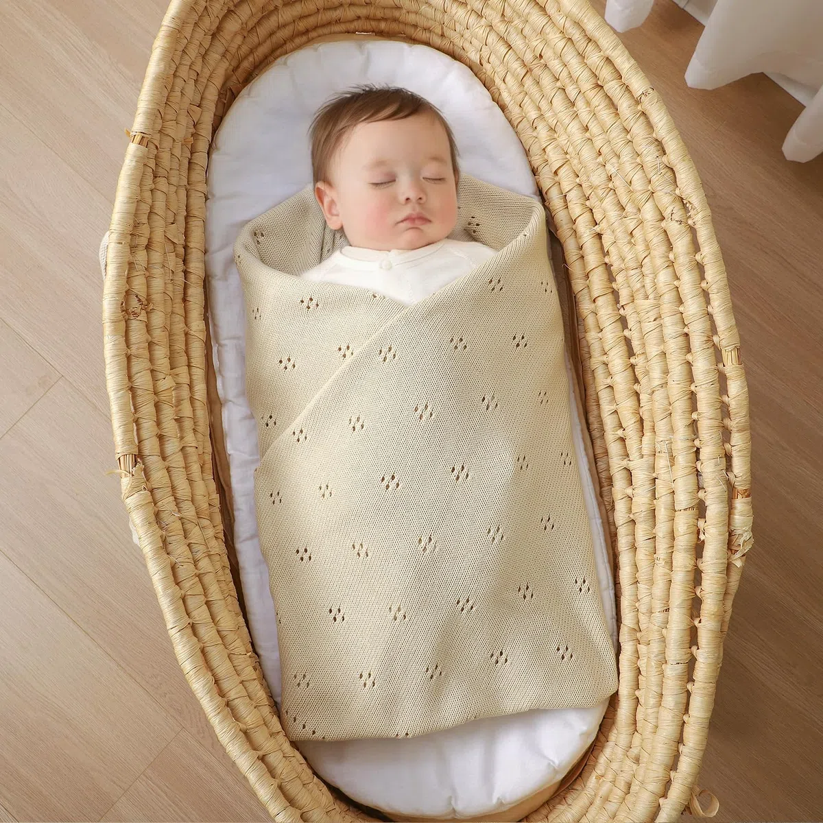 Coperta per neonati in 100% cotone, lavorata a maglia, morbida, lavorata all'uncinetto, per neonati, ragazze, bambini, con bordo adorabile (cammello)