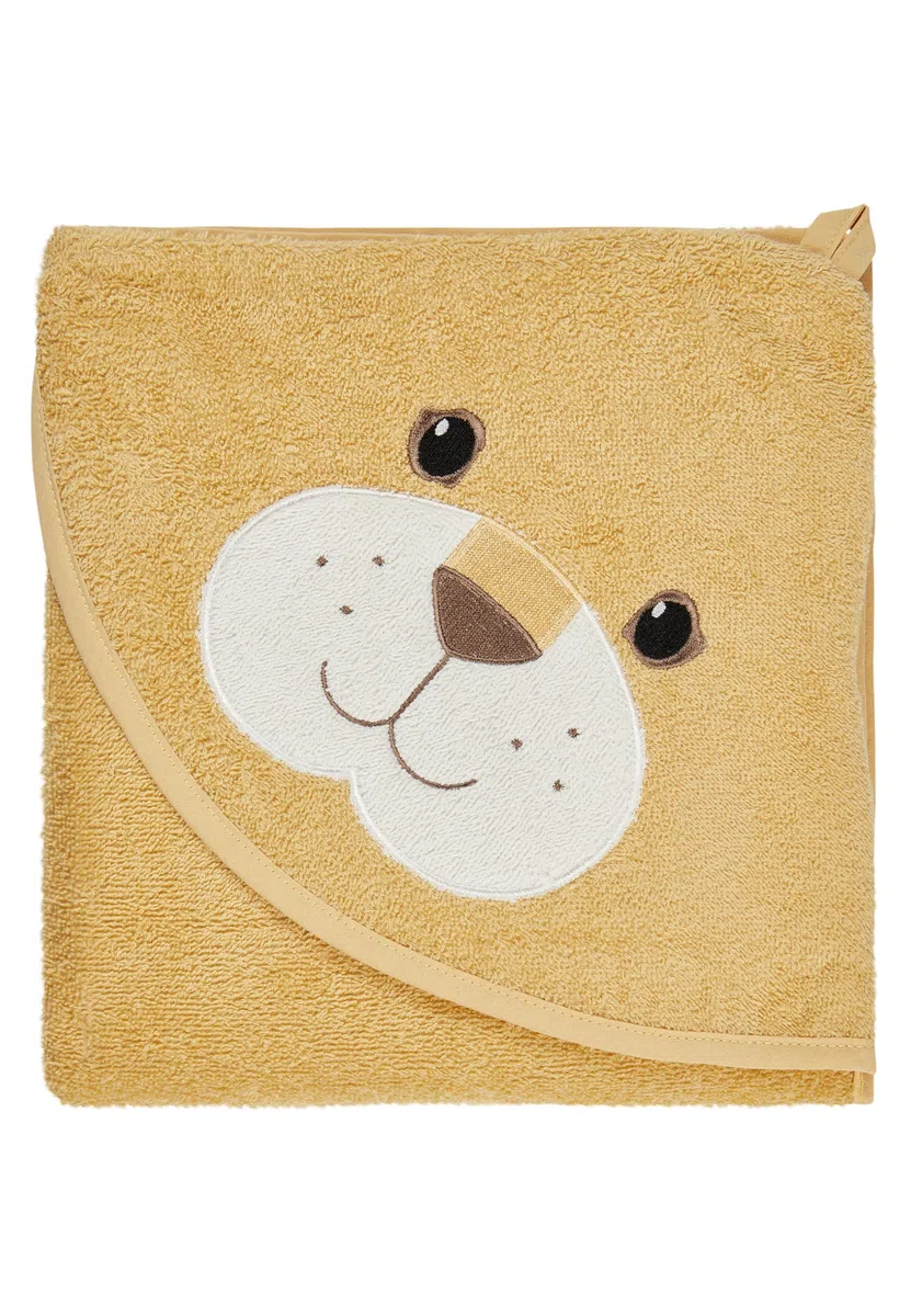 Sterntaler Asciugamano da bagno con cappuccio, 100 x 100 cm, con leone Leo, morbido asciugamano in cotone assorbente, con graziose orecchie 3D per neonati e bambini, ocra