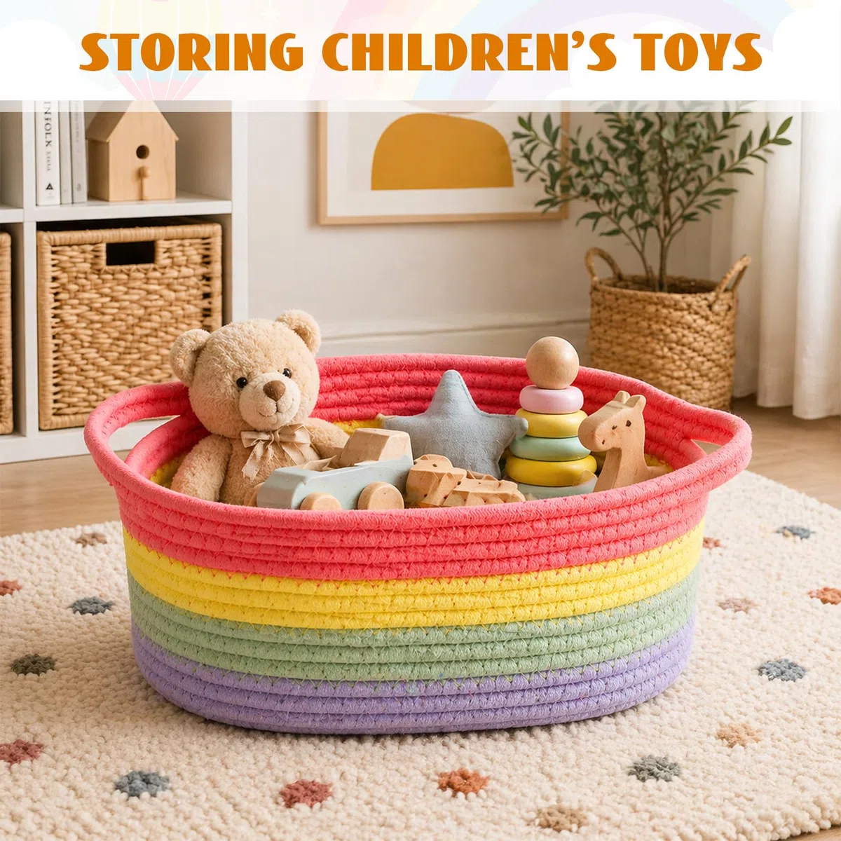 Cesti Intrecciati per Conservazione, Contenitori Arcobaleno Colorati, Scatole Pratiche per Organizzazione, Ideali per Stanze dei Giochi, Camere dei Bambini E Dec