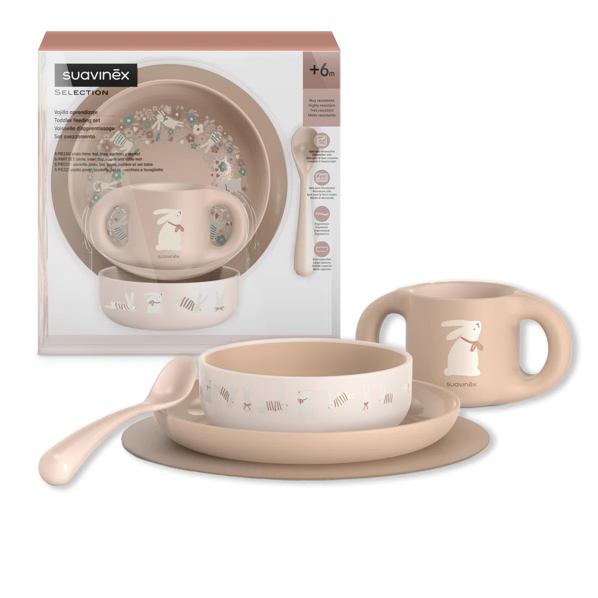 Suavinex Set Svezzamento Bambina, Training Esercitarsi A Mangiare Da Soli, Cinque Pezzi, Confezione Da Uno, Rosa, ‎8.3 x 41.4 x 31.4 cm, 500 grammi, Modelli assortiti