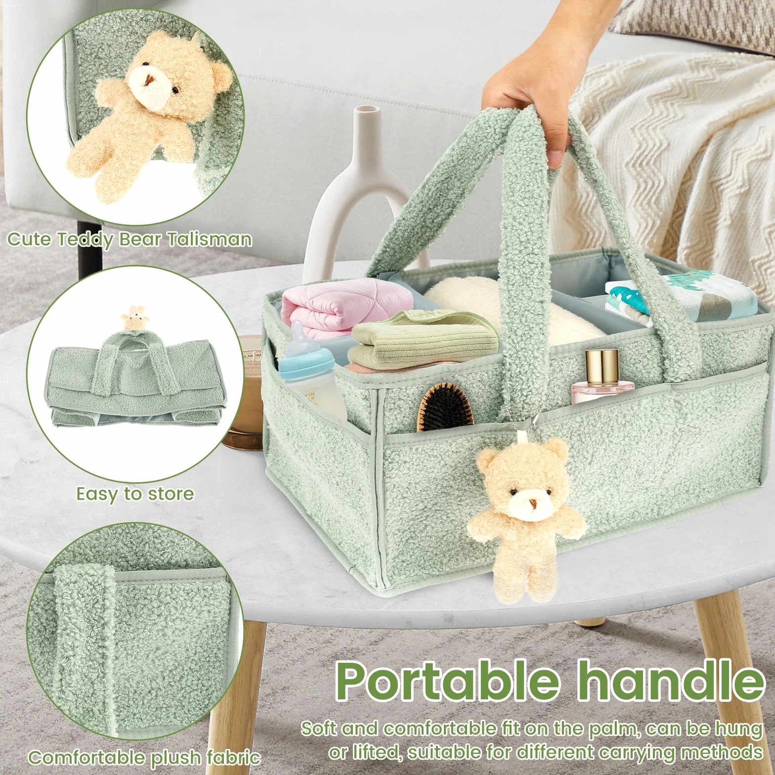 Caddy per pannolini, organizer caddy per pannolini, elegante cestino portaoggetti per gli essenziali del neonato e il cambio pannolini, regalo per la lista del baby shower, 38 x 25,4 x 17,8 cm, caddy