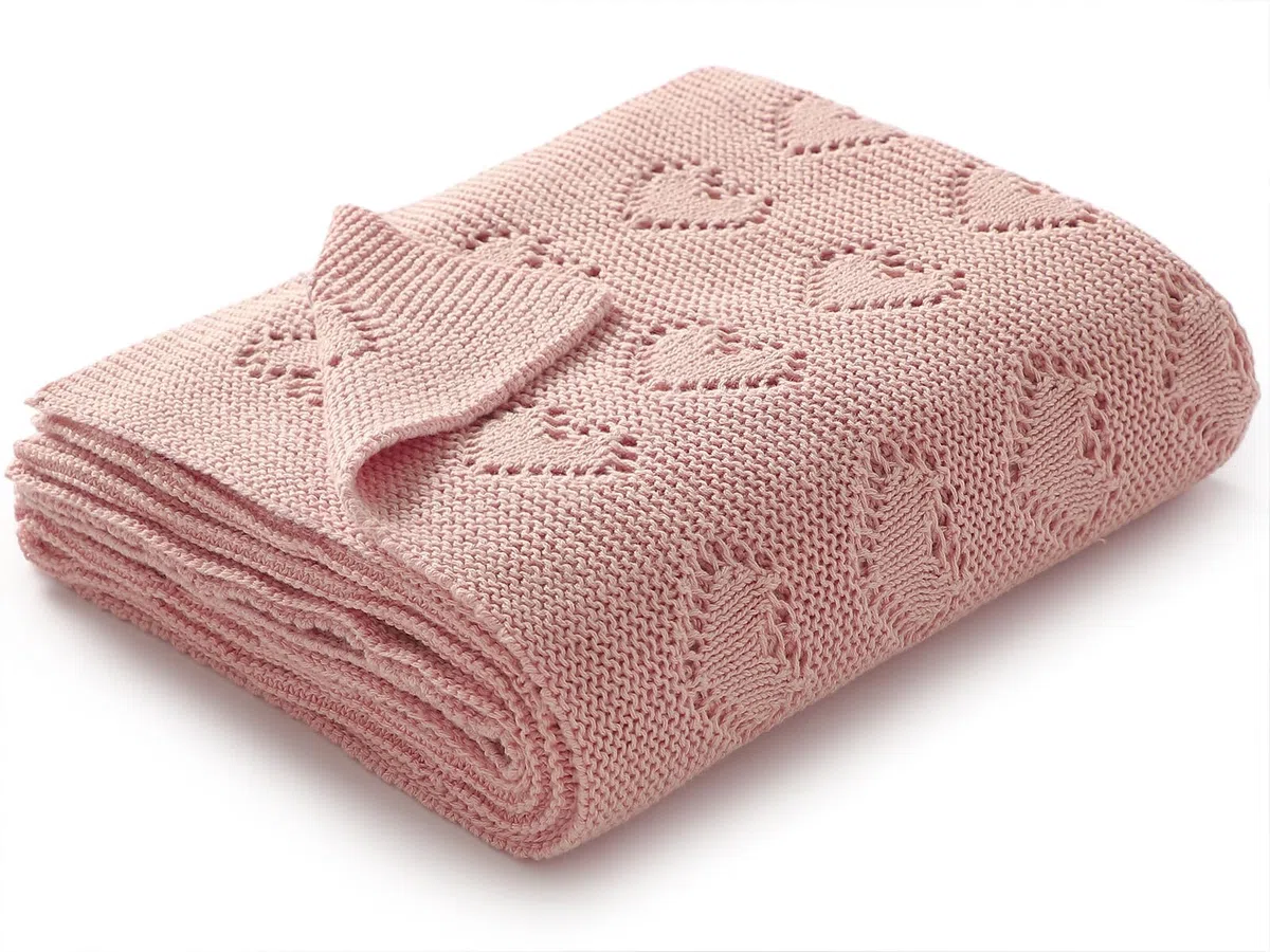 mimixiong Coperta per neonato lavorata a maglia 100% cotone, 100 x 80 cm (Rosa)