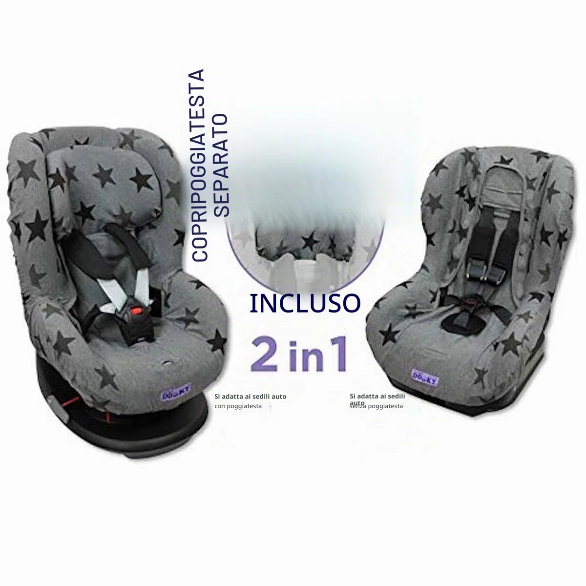 Dooky Black Uni - Coprisedile universale per seggiolino, per molti modelli comuni, gruppo di età 1+ 9-18 kg, sistema di cintura a 3 e 5 punti, colore nero