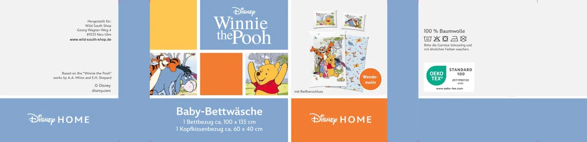 Biancheria da letto Disney Winnie The Pooh, 40 x 60 cm + 100 x 135 cm, 100% cotone con chiusura lampo