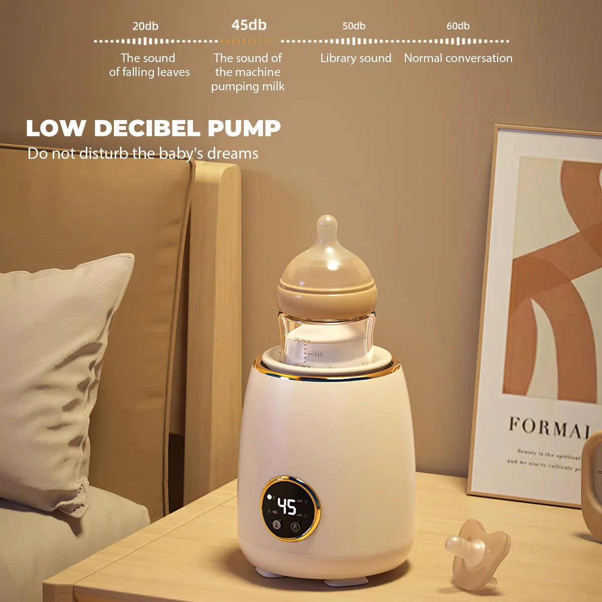 6 livelli di frappè per bambini, indicatore LED con suono di richieste per tutte le bottiglie, controllo della temperatura, tempo 1-6 minuti per latte materno (bianco)
