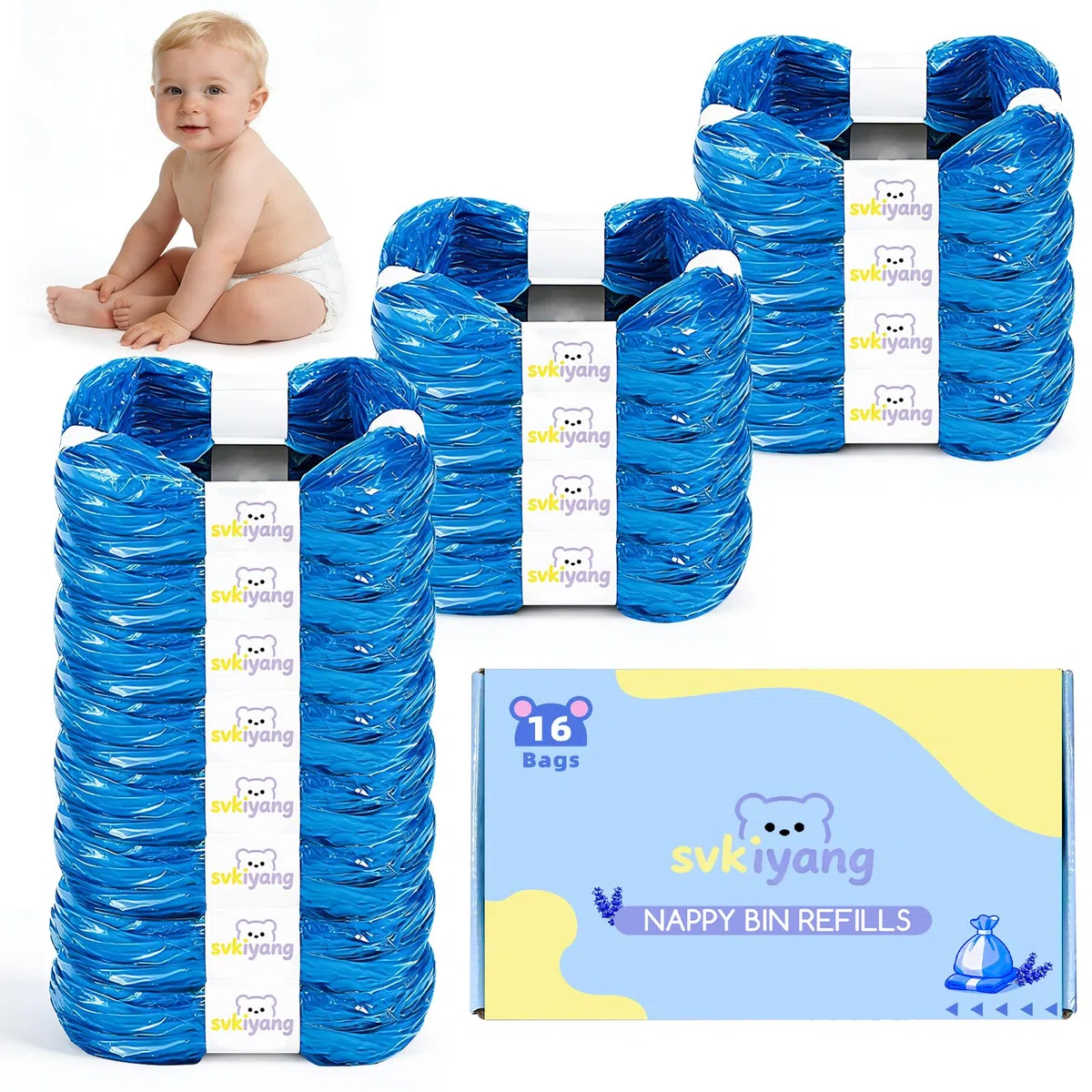 16 Pezzi Ricarica Mangiapannolini, Compatibile con Tommee Tippee Sangenic Tec+Simplee Sangenic+Twist & Click, Realizzate In Materiale EVOH Antibatterico e Deodorante a 7 Strati, Ispessite e Resistenti
