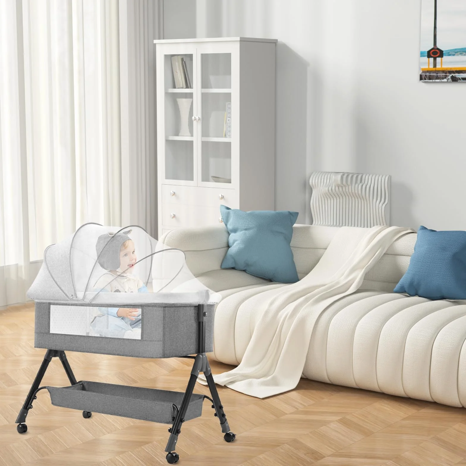 Zanzariera universale per lettino: WEGREAT 100 x 55 cm, zanzariera per lettino da viaggio con chiusura lampo, zanzariera pieghevole, zanzariera per culle, zanzariera per viaggi e casa, bianco