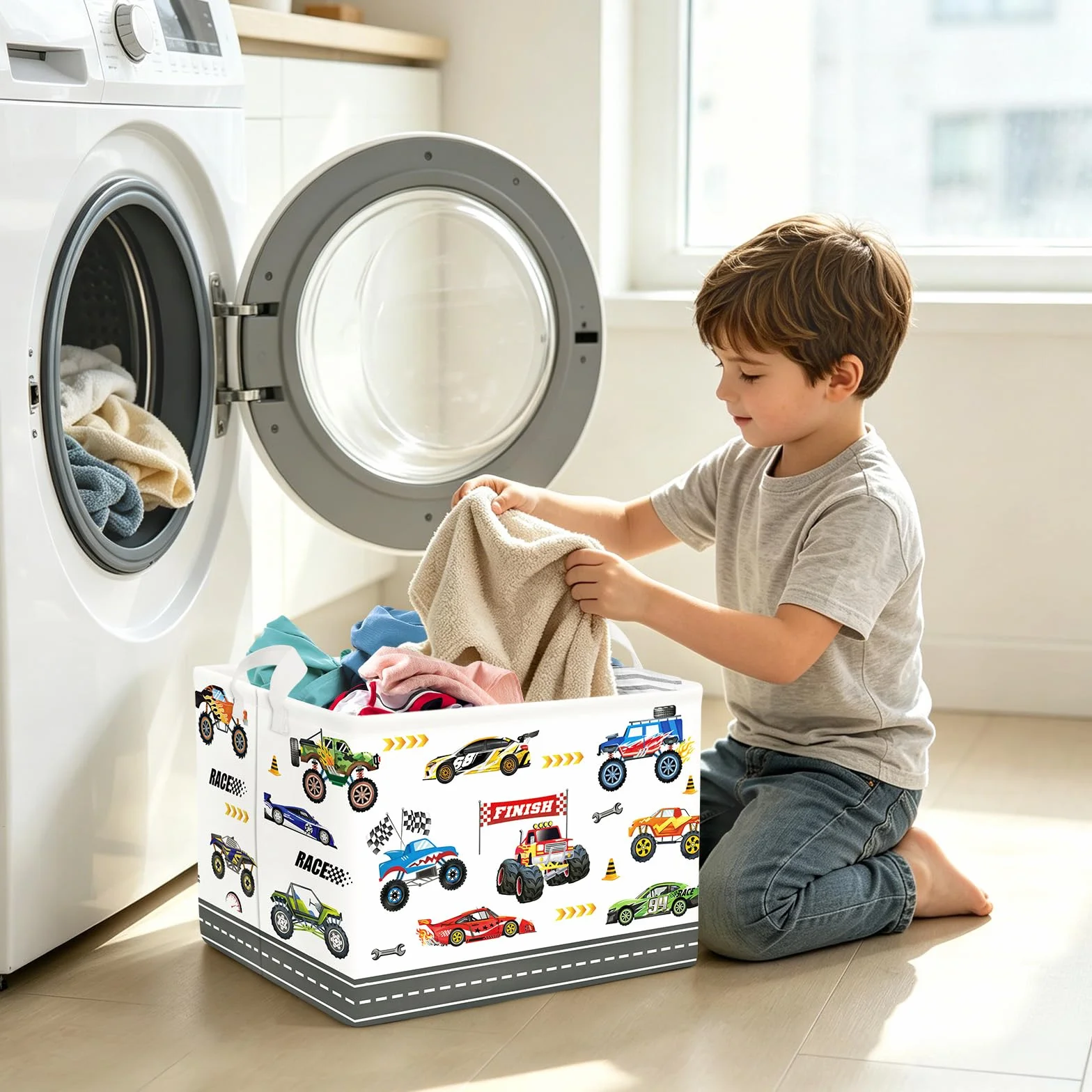 Clastyle Ceste Biancheria Bambini Auto Cestino Giocattoli Vestiti Impermeabile per Ragazzo Cestino Portaoggetti per Bagno Cameretta Bucato, Camion Mostruoso, 40x30x30 cm