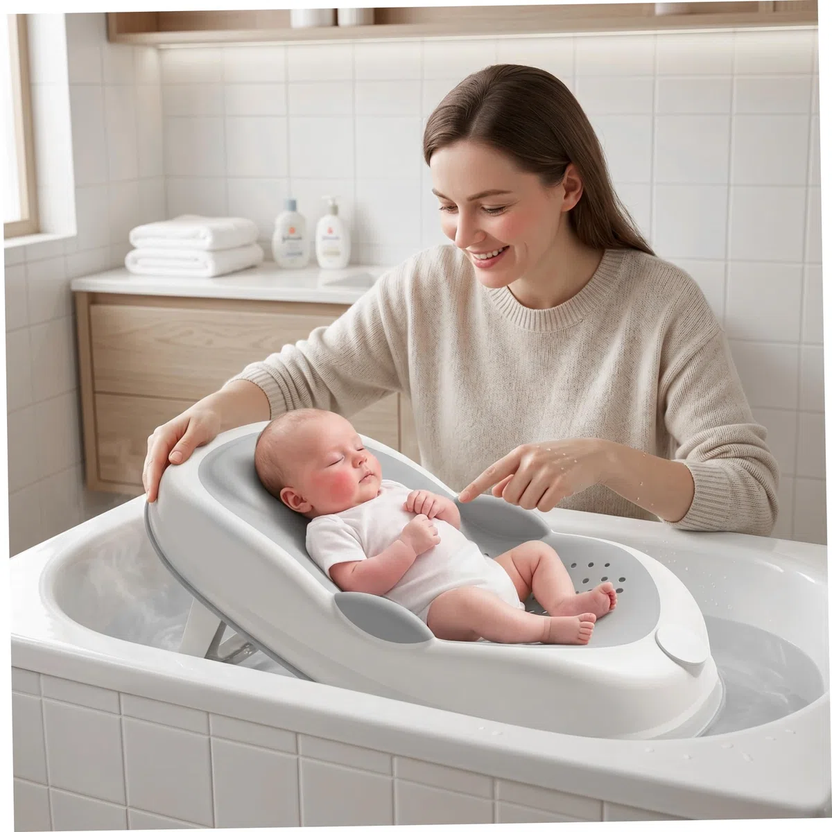 Supporto per il bagnetto - Seggiolino per vasca da bagno antiscivolo con supporto morbido per la colonna vertebrale e piedini pieghevoli, grigio