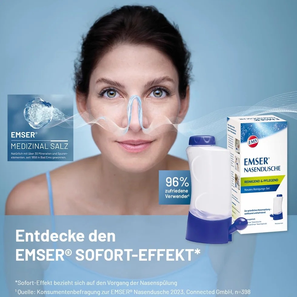 EMSER Nasendusche nasales Reinigungs-Set mit Spülsalz-Beuteln, 1 pz Doccia nasale
