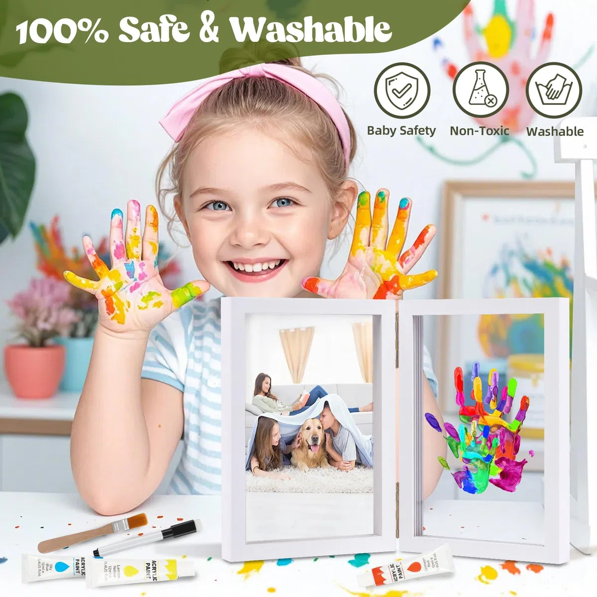 Nabance Kit Impronte Mani Famiglia 4 Pannelli In Plexiglas 5 Colori, Impronta Mani e Piedi Neonati Ideale per Anniversari, Regali di Nascita, Festa della Mamma, Festa del Papà, Bianco