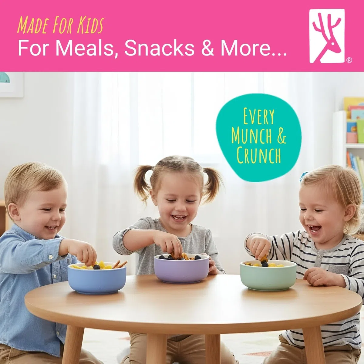 Elk and Friends Ciotole In Porcellana Per Bambini Con Manicotto Di Aspirazione In Silicone Per Bambini Piccoli, Per L'Alimentazione Dei Neonati, Adatte Al Microonde E Alla Lavastoviglie, Antiscivolo,