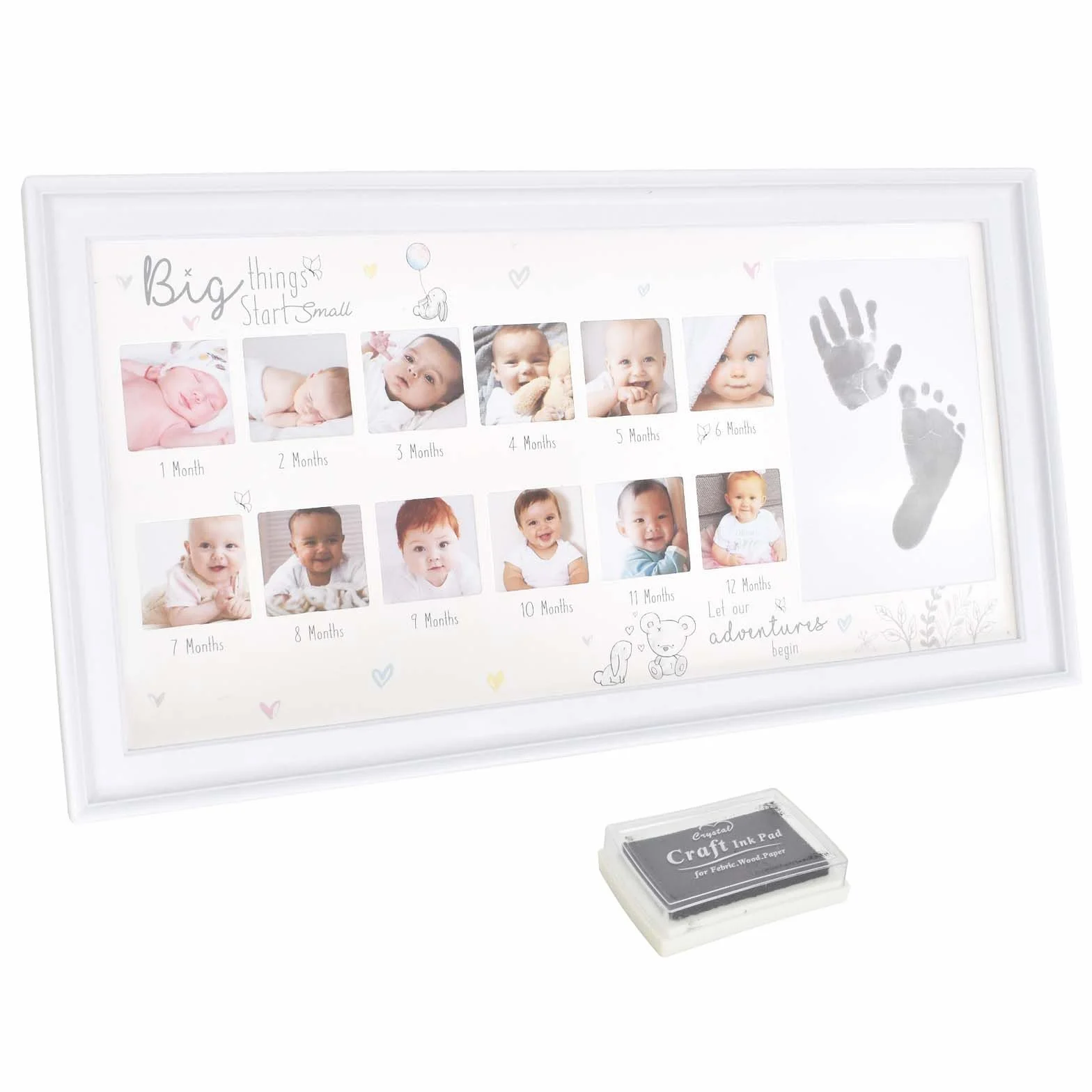12 Mesi di Anniversario di un Neonato Cornice per Foto con Impronte di Mani e Impronte di Bambino con Inchiostro Riutilizzabile Decorazioni per la Cameretta dei Bambini Ricordi Unici