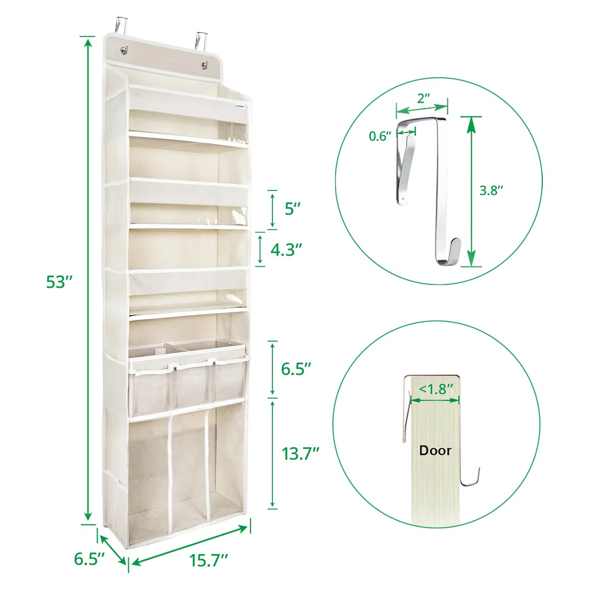 Organizer portaoggetti da appendere alla porta, con 3 contenitori, 1 cestino per pannolini mobile per bambini, 1 organizer impilabile di grande capacità, 10 tasche laterali, portaoggetti per porta