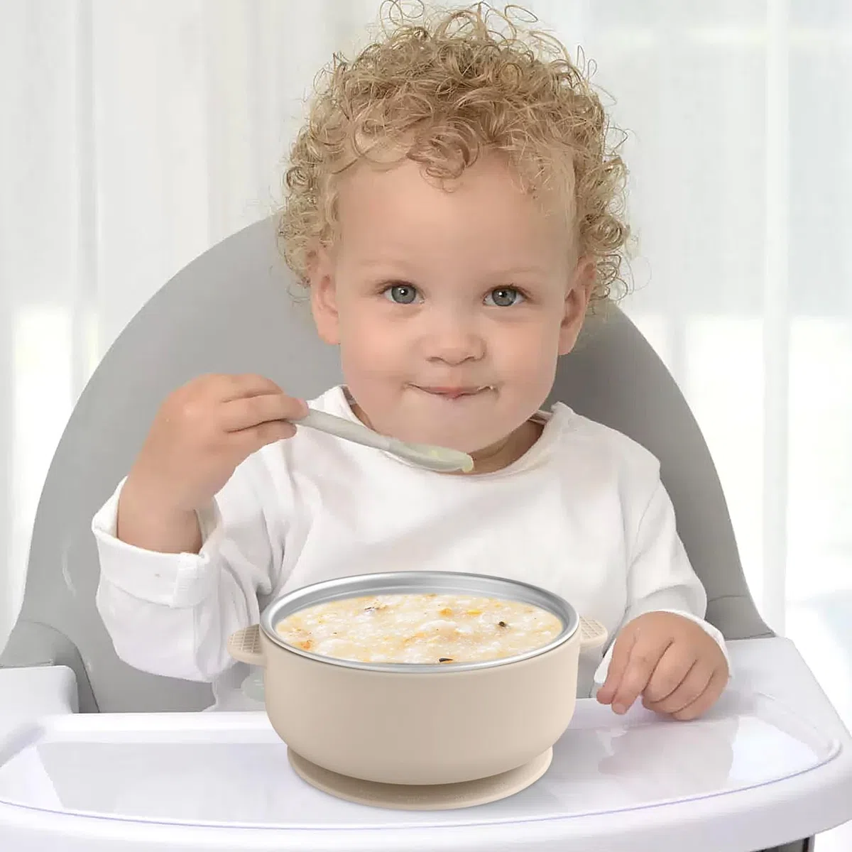 Set di 4 ciotole per bambini in acciaio inox con ventosa, protezione dalle scottature, ciotola in silicone rimovibile, ciotola per porridge e porridge, senza BPA, a prova di perdite per bambini