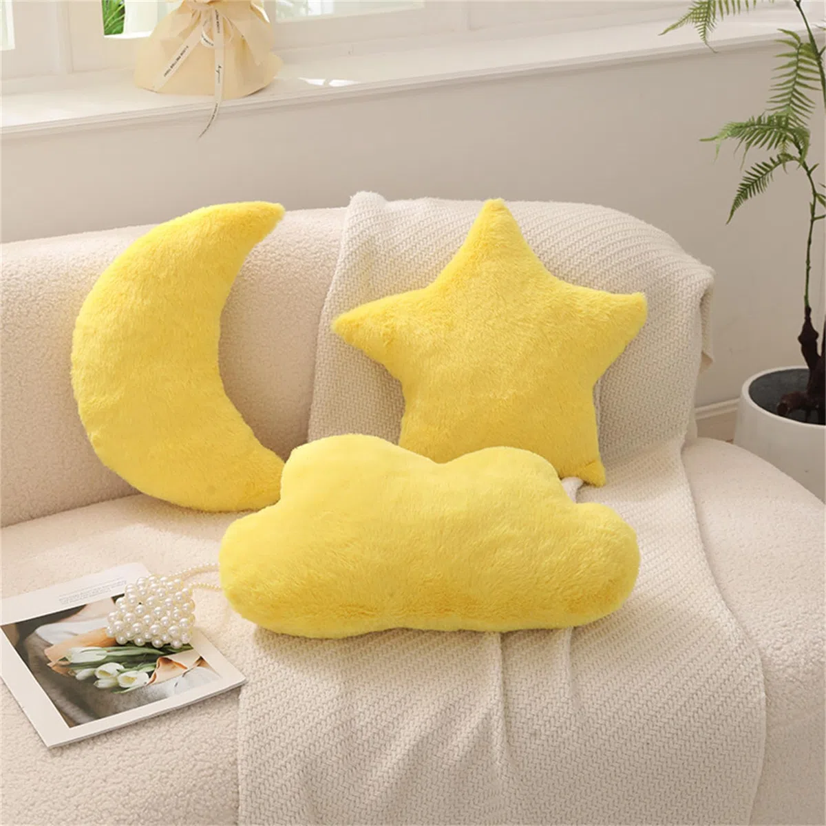 Cuscino morbido per bambini, a forma di stella, morbido, soffice, a forma di luna, nuvole, stella, decorativo, in peluche, per la camera dei bambini, decorazione per camera da letto (nuvola rosa, 44