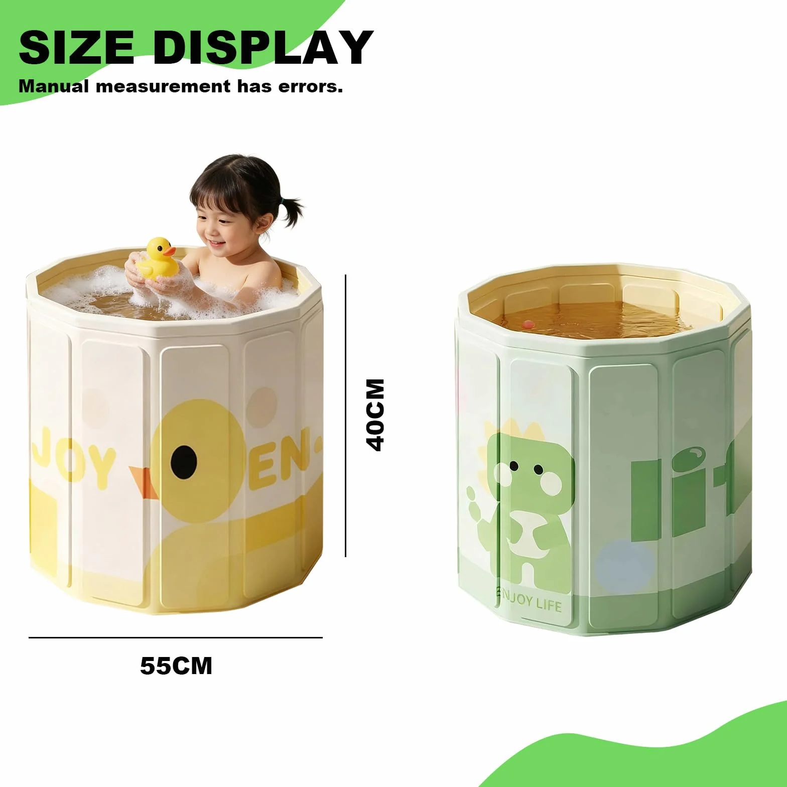 Vasca da Bagno Pieghevole per Bambini, Vasca da Bagno Portatile per Bambino, Adatta da 0 a 5 Anni, con Tappo di Scolo, Green