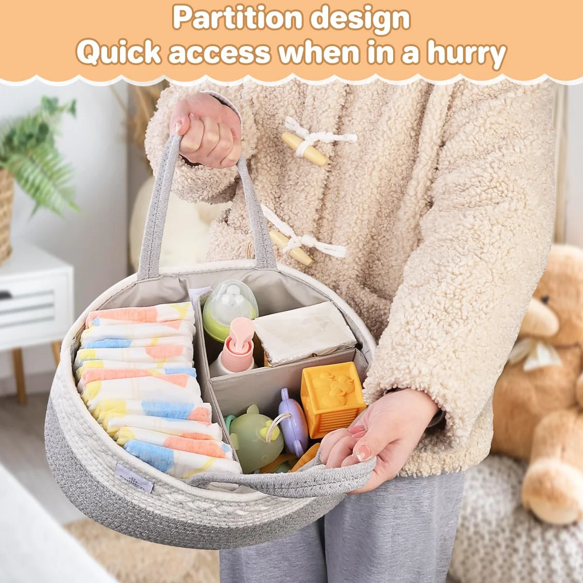 PHILORN Organizer per Pannolini per Bambini, Baby Scatole per Pannolini con Divisorio Staccabile, Cestino Porta Pannolini Fasciatoio, Baby Pannolino Caddy Organizer per Prodotti Neonato