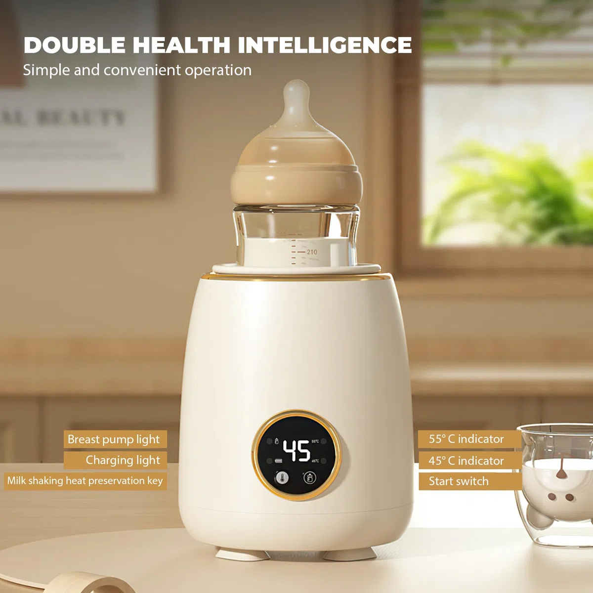 6 livelli di frappè per bambini, indicatore LED con suono di richieste per tutte le bottiglie, controllo della temperatura, tempo 1-6 minuti per latte materno (bianco)