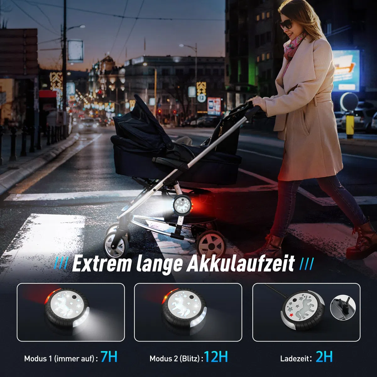 Dusor Luce Passeggino Luce Ricaricabile USB per Passeggino, 27 LED Pro Luce Passeggino 2 Effetti di Illuminazione, IPX6 Impermeabile Passeggino Adatto per Tutti i Passeggini (2 pezzi)