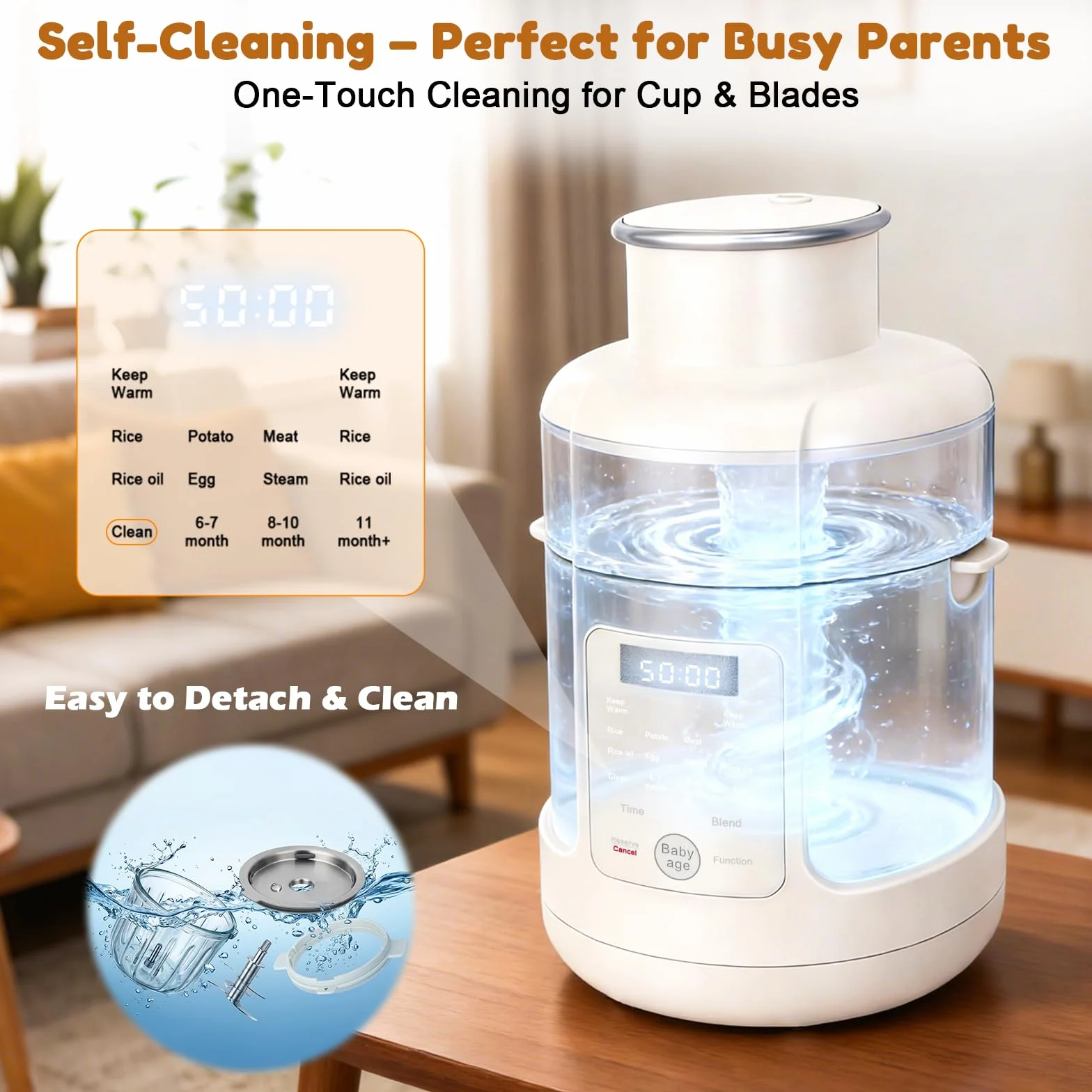 Preparatore per alimenti per bambini 500W, con vaporiera, frullatore, scaldapappa con timer, Per tutte le fasi della crescita, Touch screen, programmi preimpostati, autopulizia, Acciaio inox