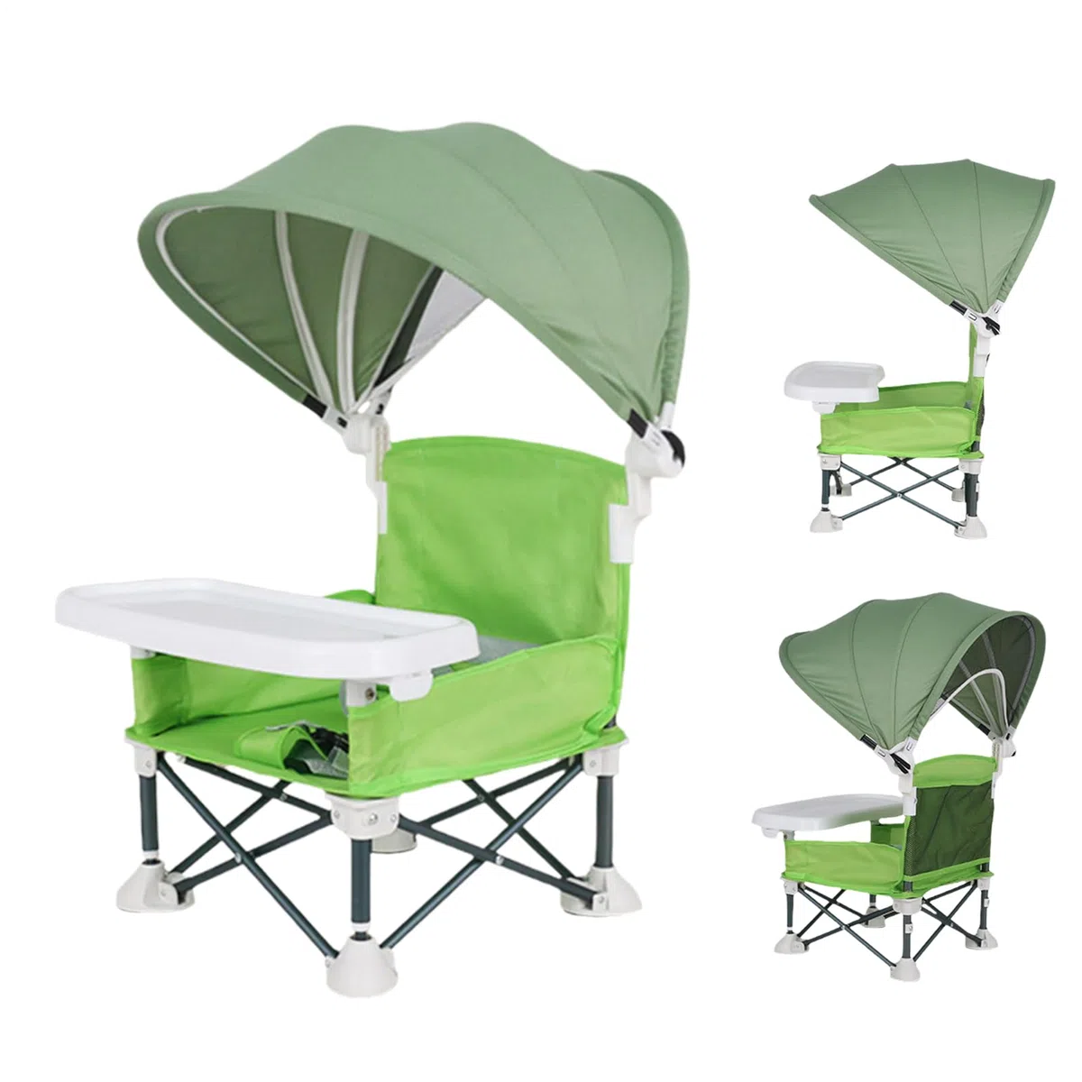 Seggiolino portatile per bambini, da viaggio, con vassoio per mangiare, pieghevole, con tettuccio parasole, per casa, viaggi, campeggio, picnic, prato, spiaggia