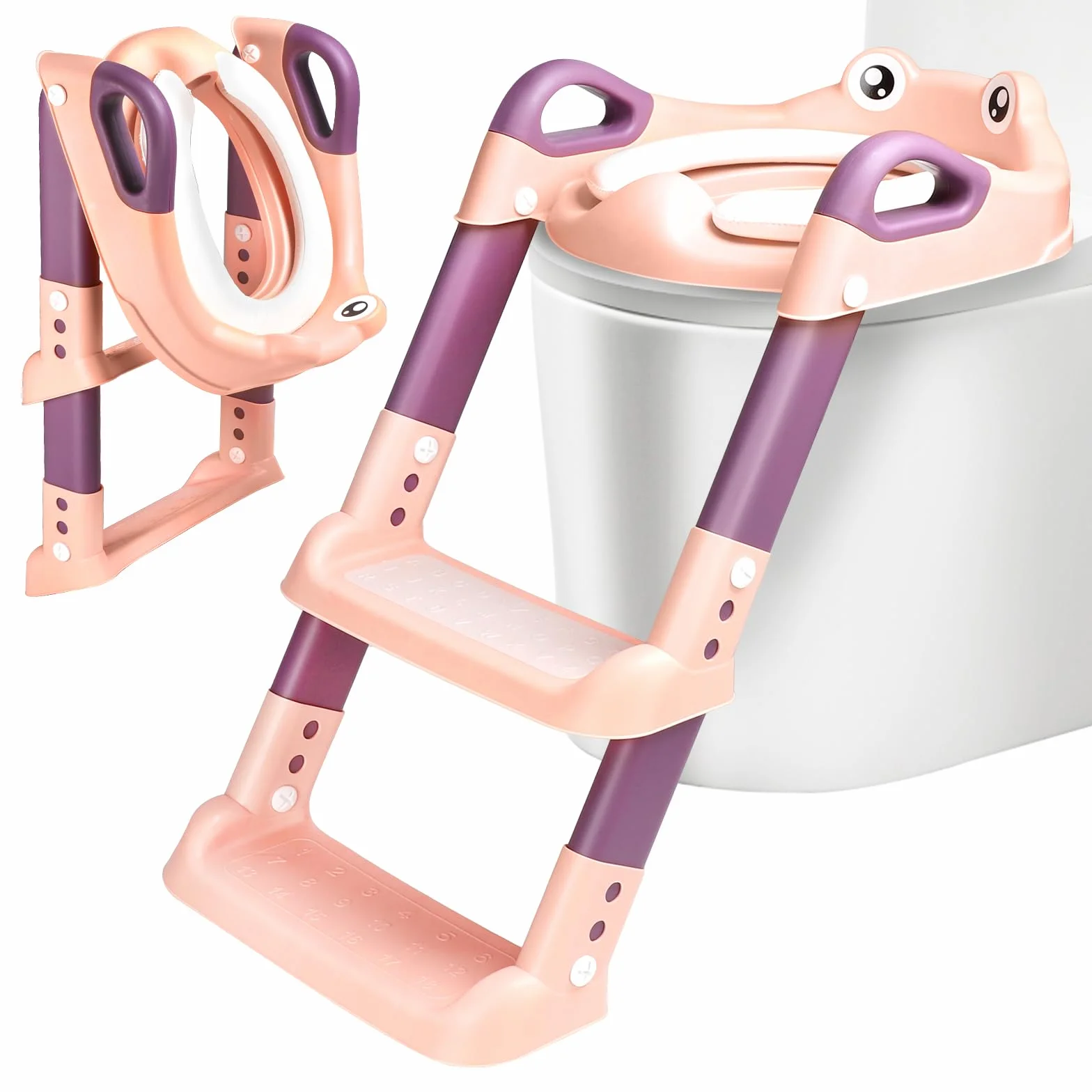 Sedile WC per Bambini con Scale, WC per Bambini, 2 in 1, con Scale, per Ragazzi e Ragazze, Sedile WC con Poliuretano, Regolabile in Altezza e Pieghevole, Antiscivolo con Spritzsc