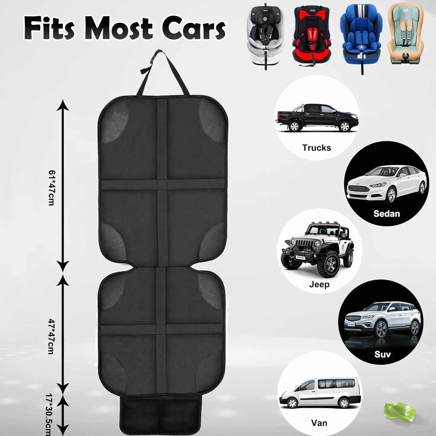 AiQInu Protezione Sedile Auto, 2Pcs Protezioni Per Seggiolino Auto Impermeabile Antiscivolo per Bambini Compatibile con 2 Tasche Portaoggetti per Suv,Berlina,Seggiolino Auto in Pelle E Tessuto