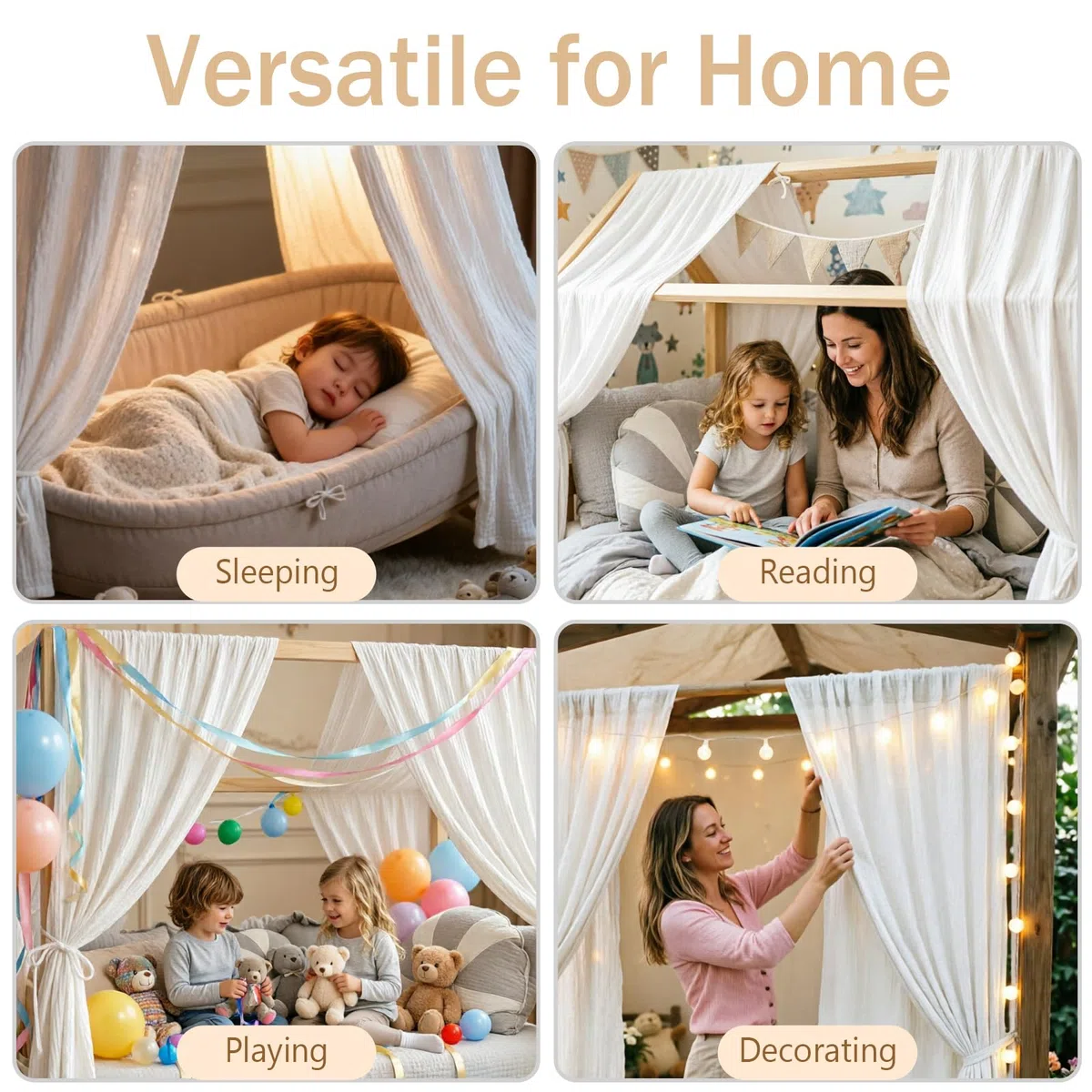 Ginkago Baldacchino 100% Cotone per Cameretta Tenda per Letto a Castello & Lettino Decorazione per Bambina e Bambino Salvaspazio per Stanze Piccole (Bianco, 270 x B67 cm)