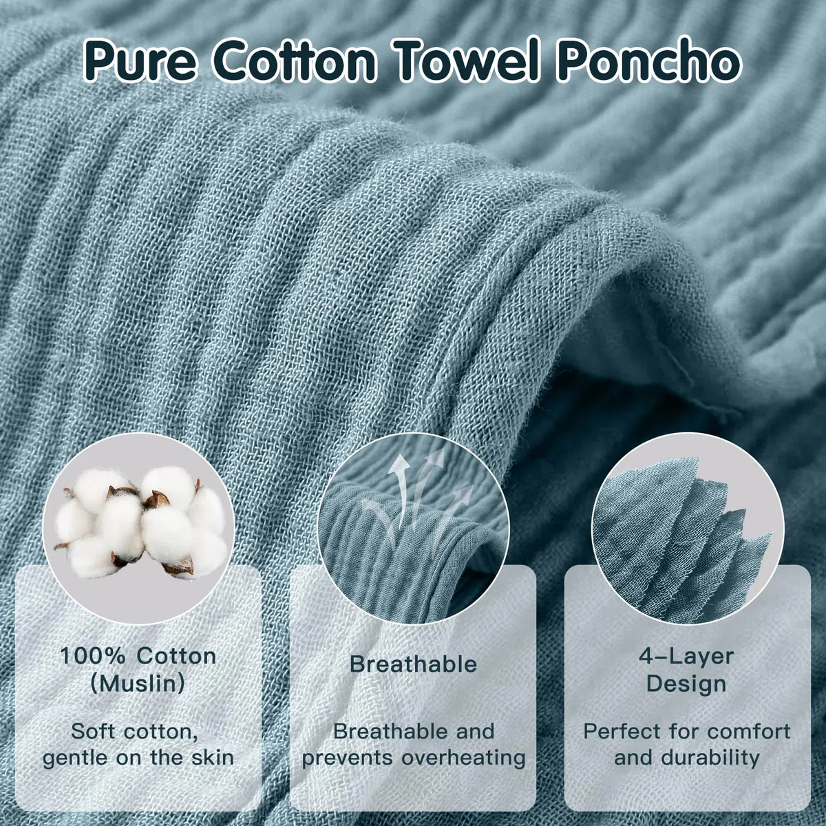 Asciugamano per Bambini, Poncho da Bagno per Neonato Bambino con Cappuccio in 100% Cotone Mussole, Teli Mare Ultra Morbido e Assorbente Accappatoio e Asciugamano Poncho Ragazze Ragazzi 0-6 Anni