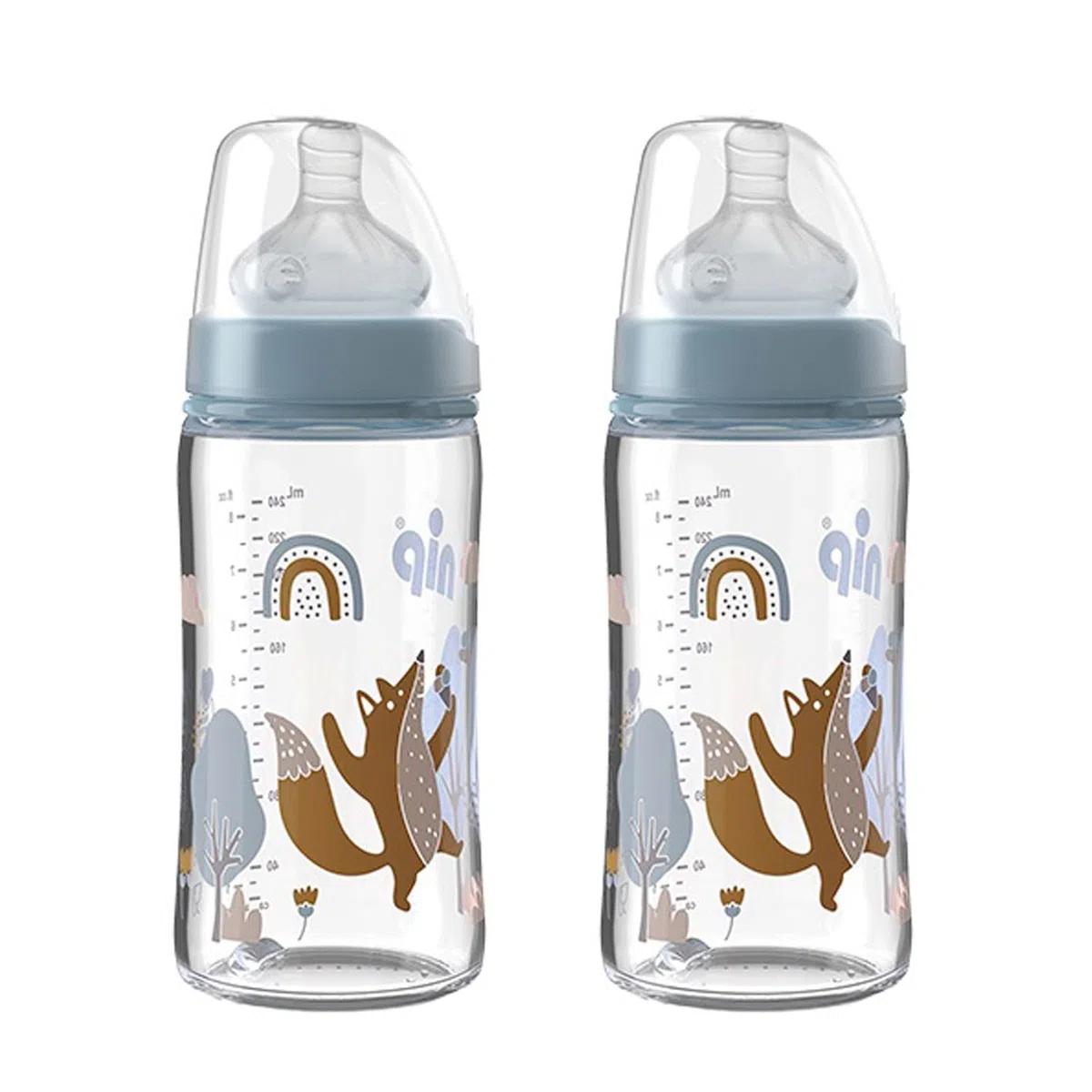 NIP Flacone in vetro a collo largo, 2 pezzi, 240 ml, anatomico, in silicone, misura 0+, latte