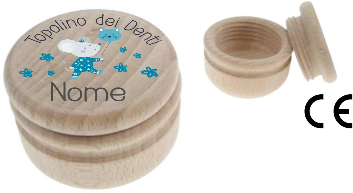 Scatolina in Legno Porta Dentino - Personalizzato con Nome e Testo - i miei primi dentini – Il mio primo dentino - Topolino dei Denti - la fatina del dentino - Modello : Bambino - 8
