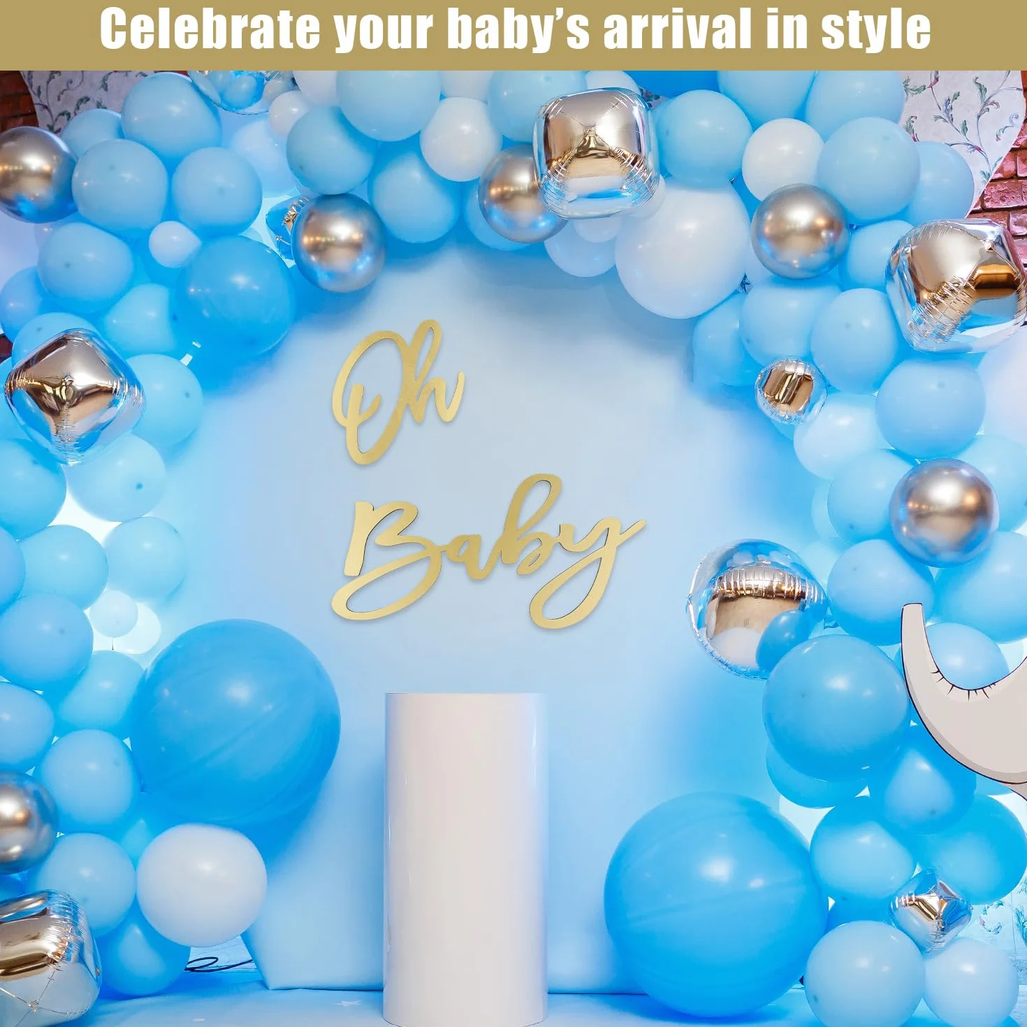 Cartello Oh Baby - Striscione in Legno per Baby Shower con Lettere Dorate - Decorazioni per Sfondo Neonato e Bambina