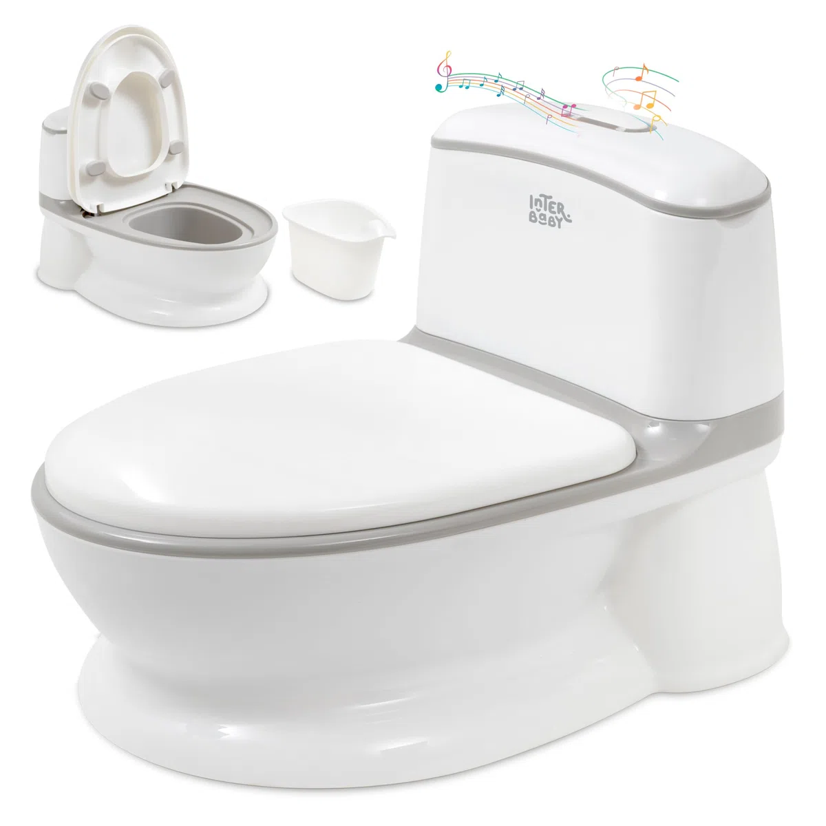 Interbaby Vasino Bambini WC Realistico con Suono di Scarico | Vasino per Bambini Antiscivolo con Porta Carta | Vasino a Forma di WC con Vaso Rimovibile | 18+ Mesi, (Bianco)