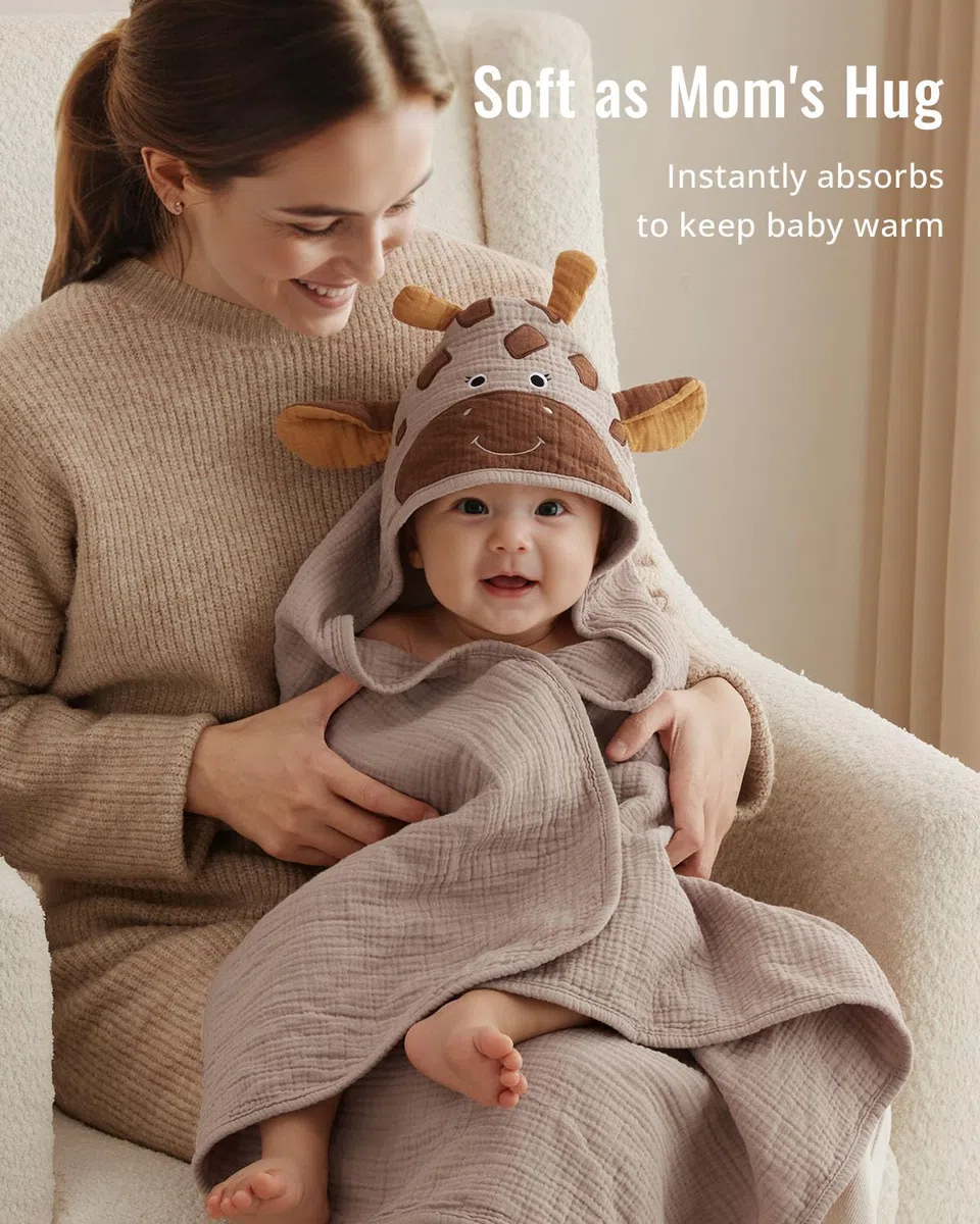 Blissful Diary Asciugamano da bagno in mussola con cappuccio per bambini, confezione da 2, morbido e assorbente, per neonati e bambini piccoli, unisex, regalo per neonati, elementi essenziali per