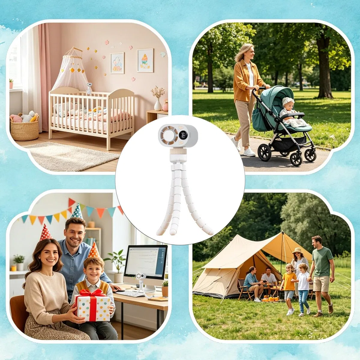 Passeggino con ventola personale, batteria da 1800 mAh, velocità regolabile 199, ventilatore portatile per casa, ufficio, scuola, auto, carrozzine, sedie a rotelle, palestra, yoga, appartamento